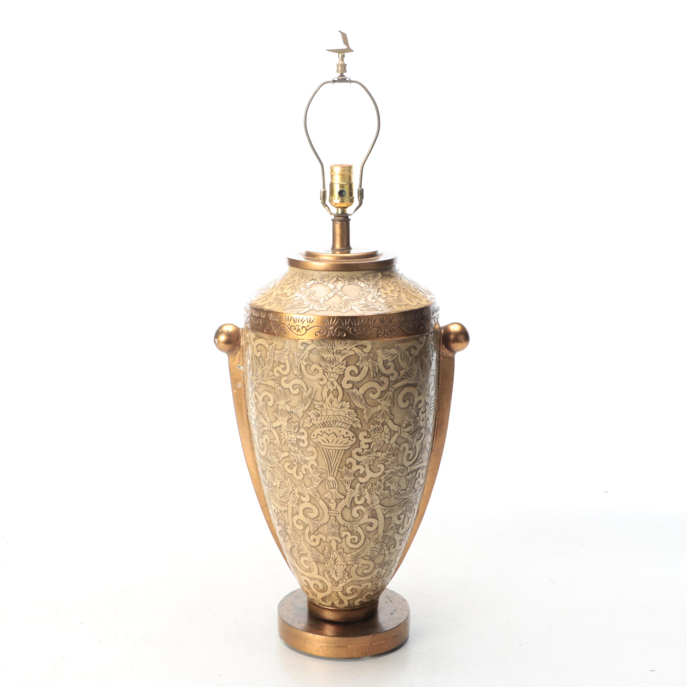Leeazanne Brass Finish Bas Relief Composite Urn Lamp