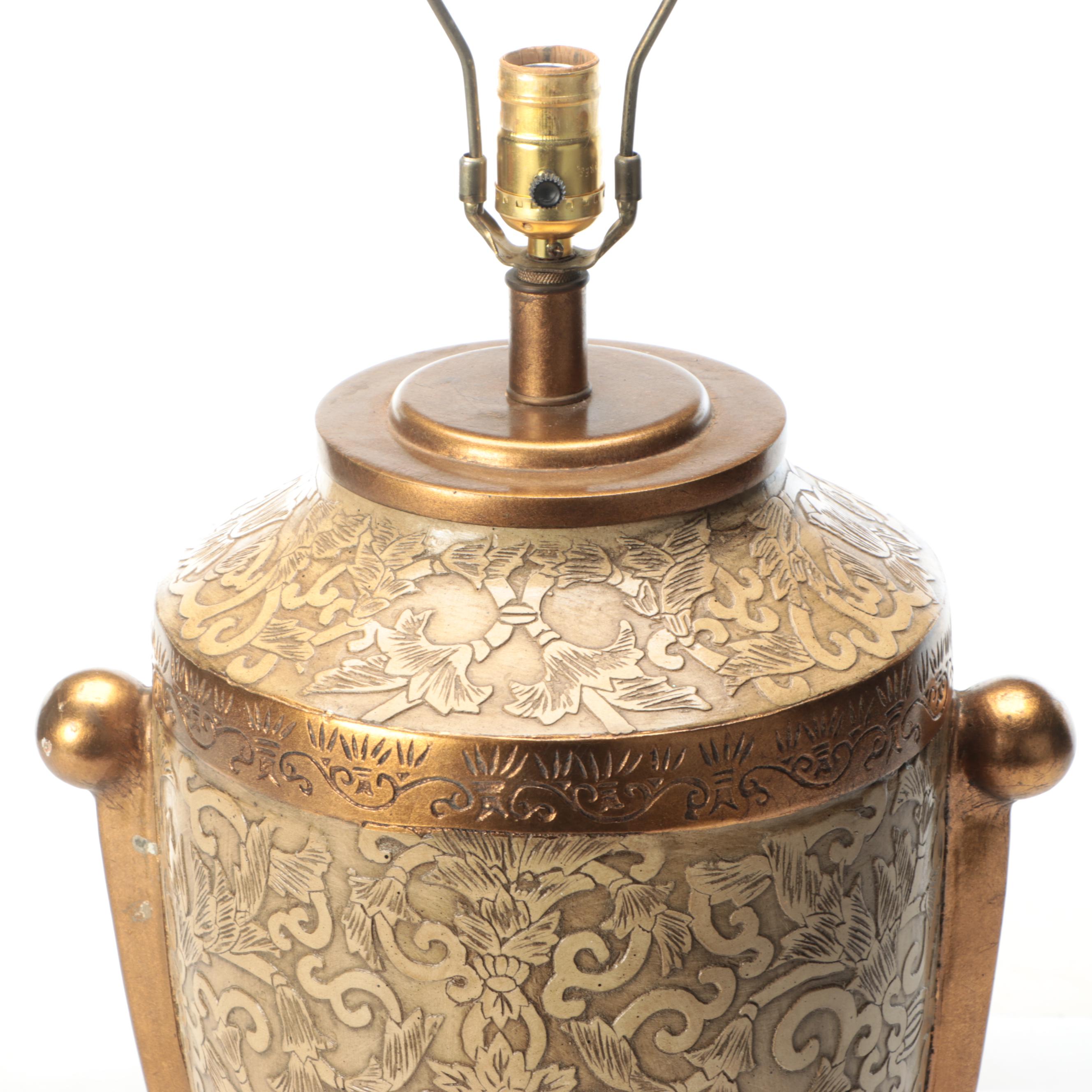 Leeazanne Brass Finish Bas Relief Composite Urn Lamp