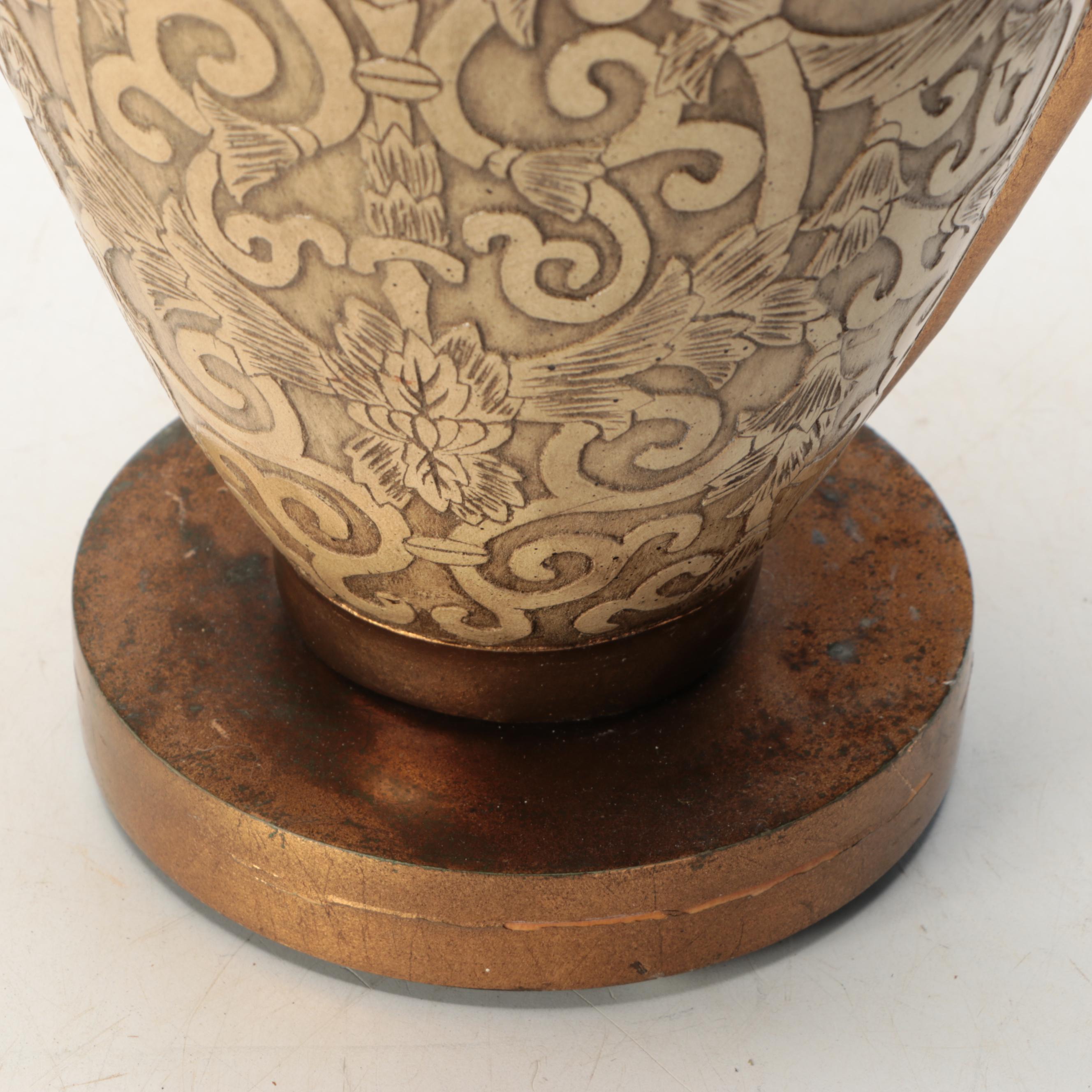 Leeazanne Brass Finish Bas Relief Composite Urn Lamp
