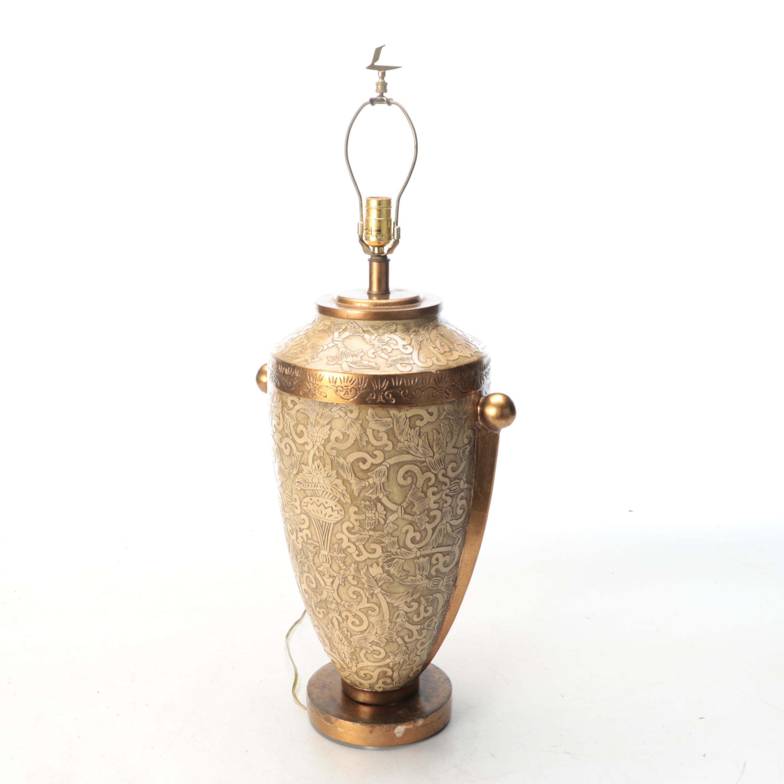 Leeazanne Brass Finish Bas Relief Composite Urn Lamp