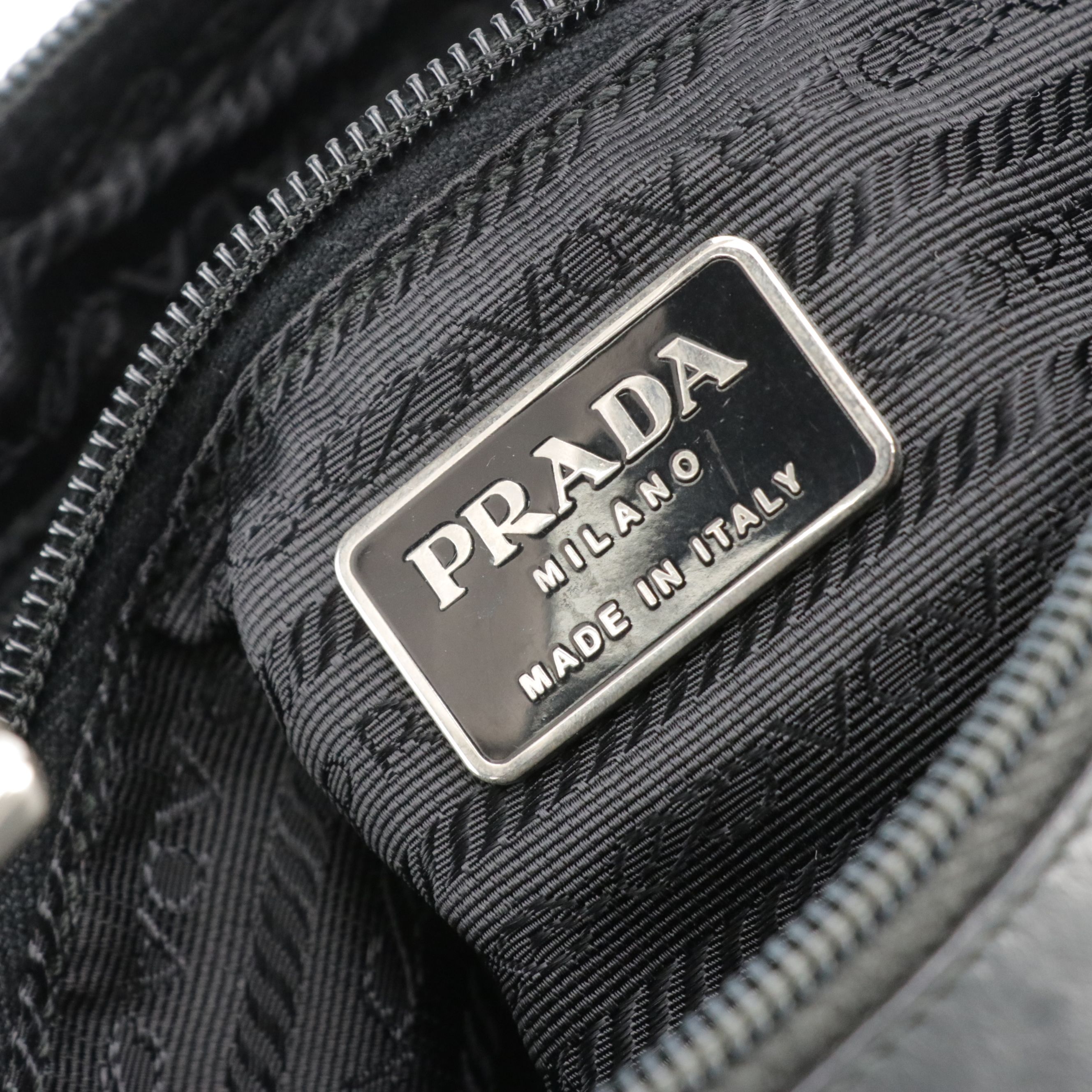 Prada Metal Strap Hobo Shoulder Bag in Metallic Dark Gray Patent Leather