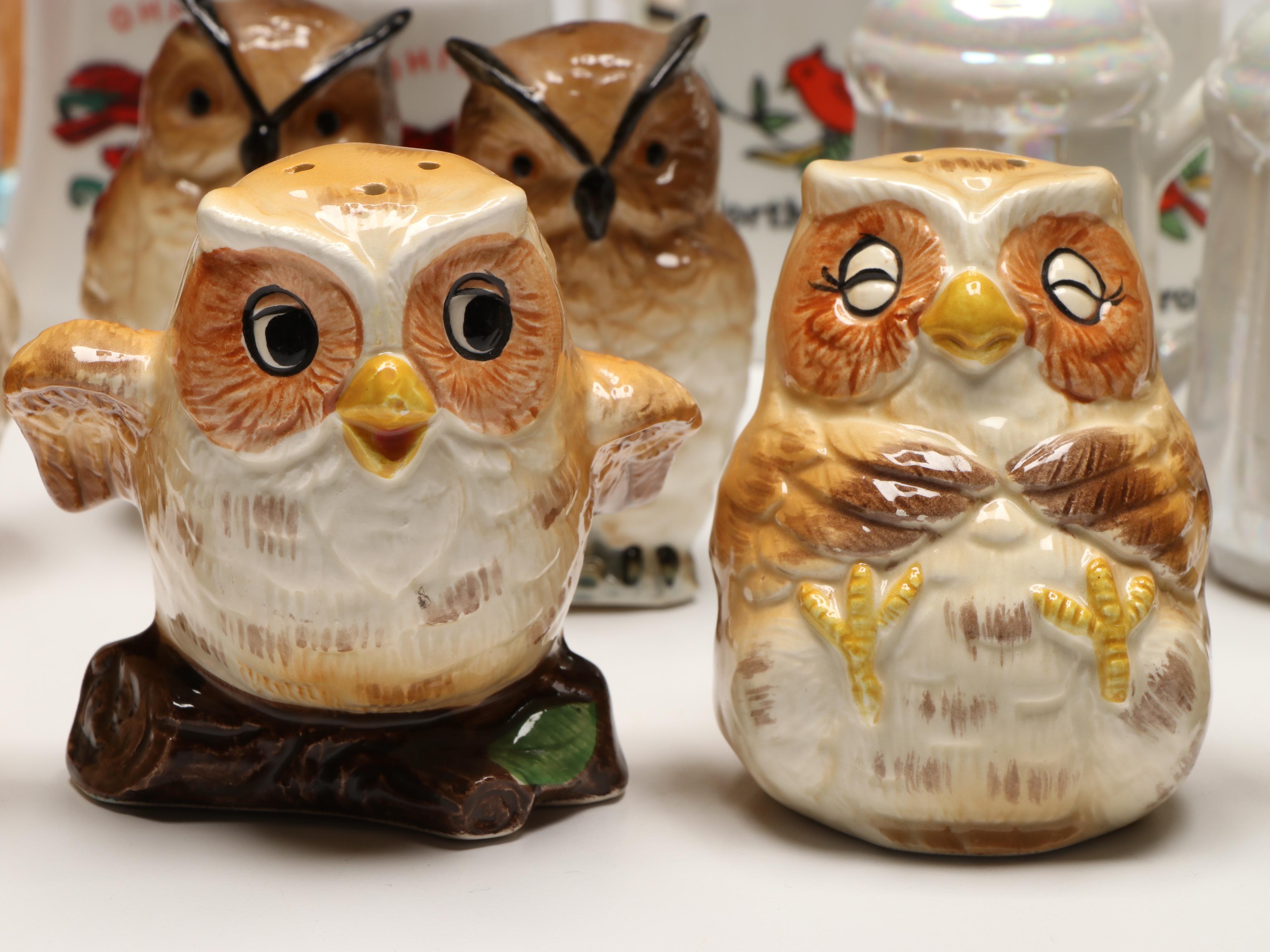 Otagiri Hand-Painted Ceramic Owl and More Novelty Salt and Pepper Shakers