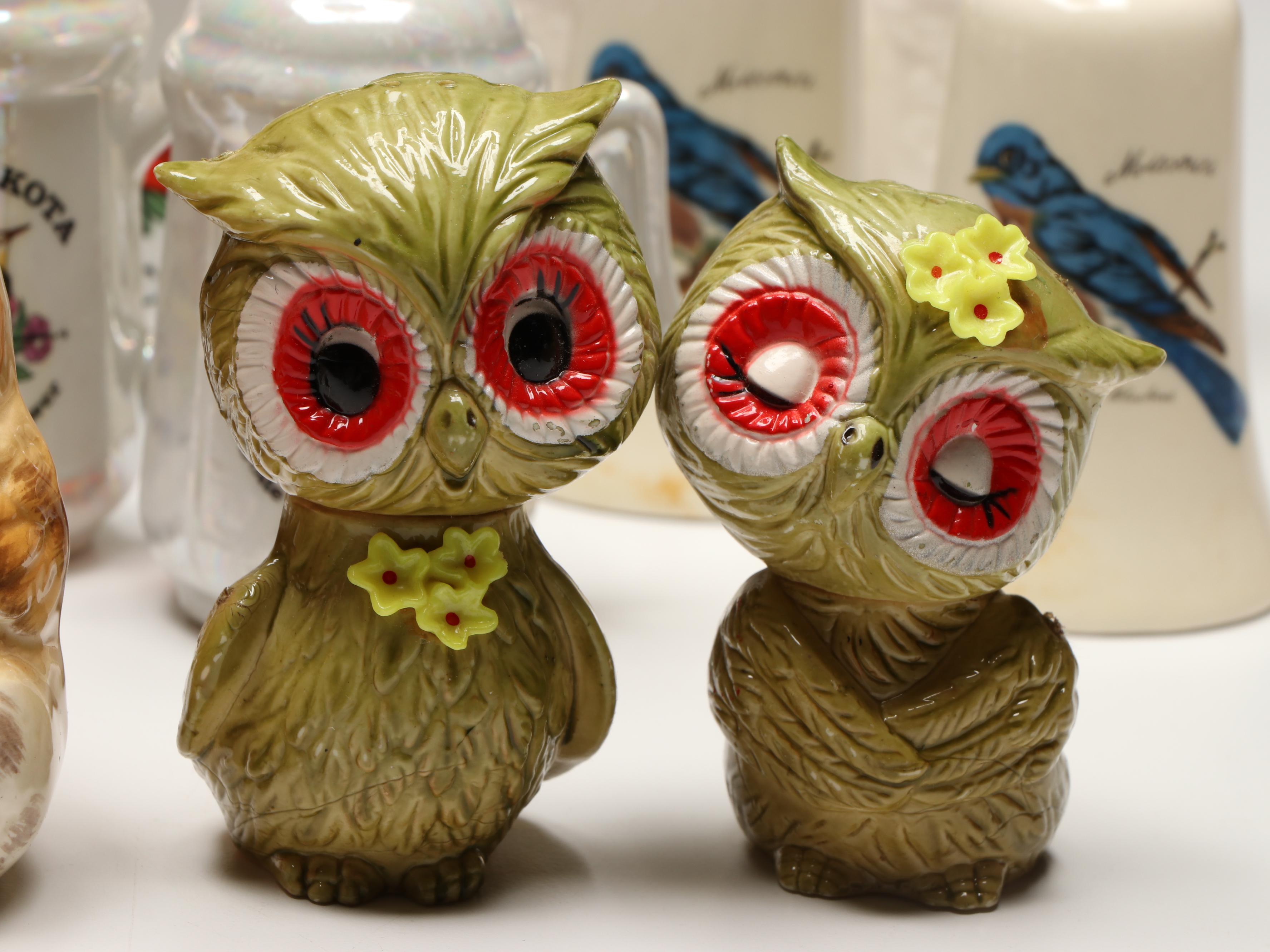 Otagiri Hand-Painted Ceramic Owl and More Novelty Salt and Pepper Shakers