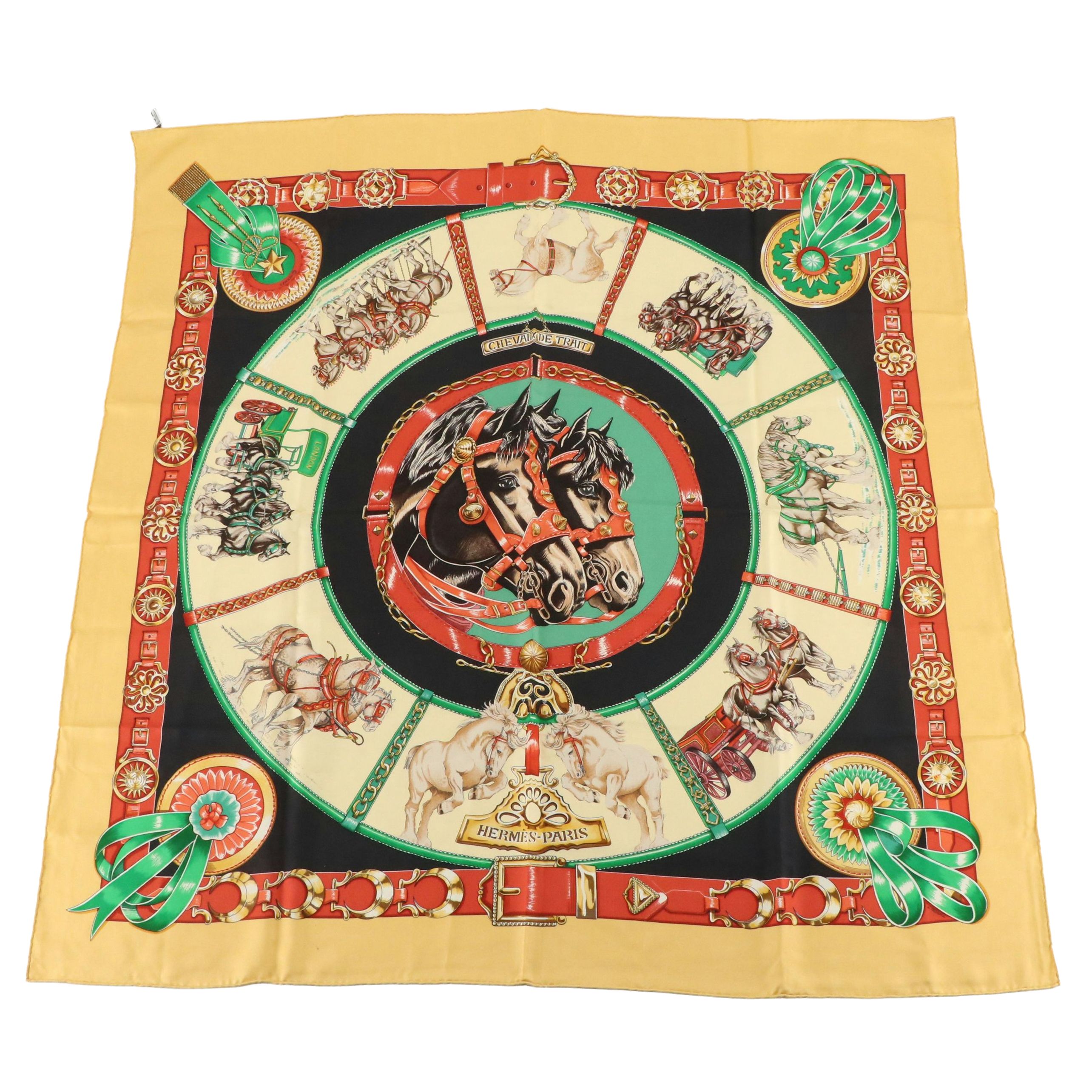 Hermès "Chevaux de Trait" Scarf 90 in Silk Twill