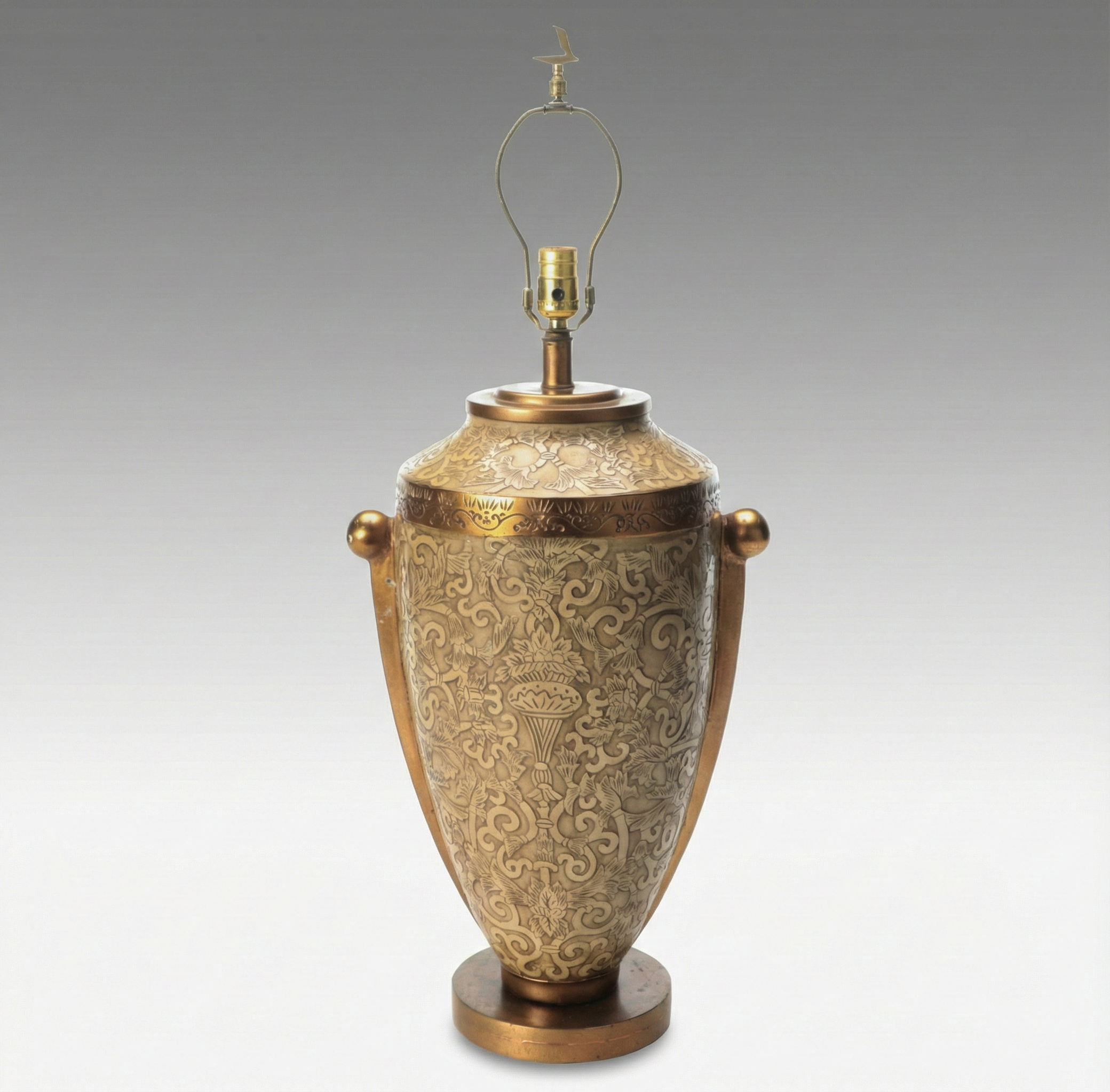 Leeazanne Brass Finish Bas Relief Composite Urn Lamp