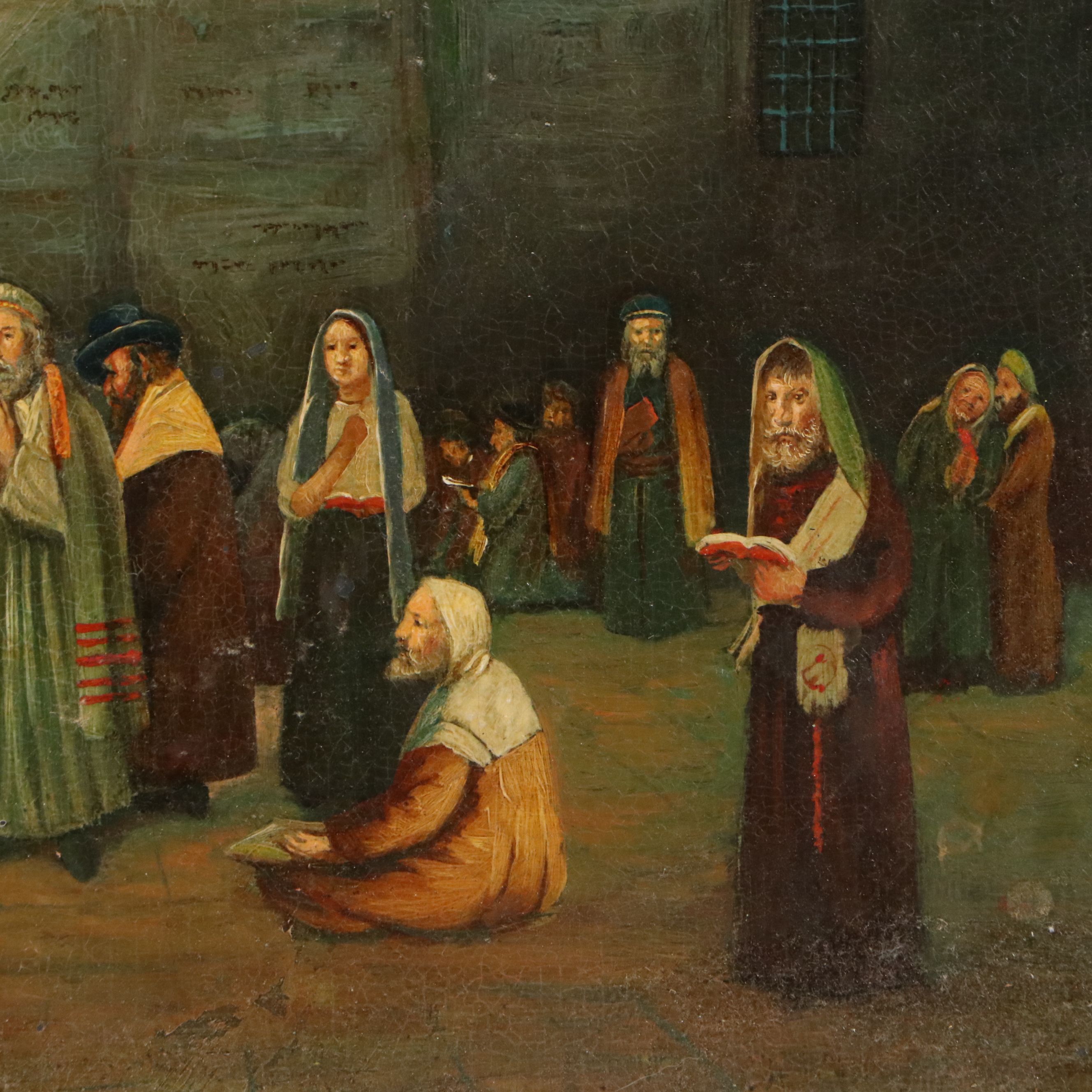 Oil Painting of Figures Praying at the Western Wall