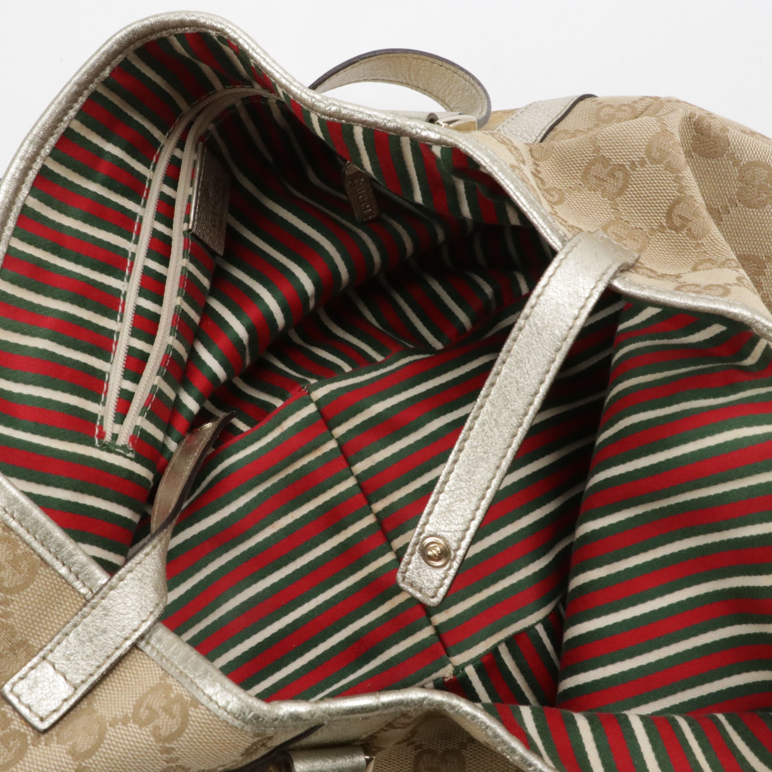 Gucci D-Ring Tote in Brown GG Canvas and Silver Leather Trim