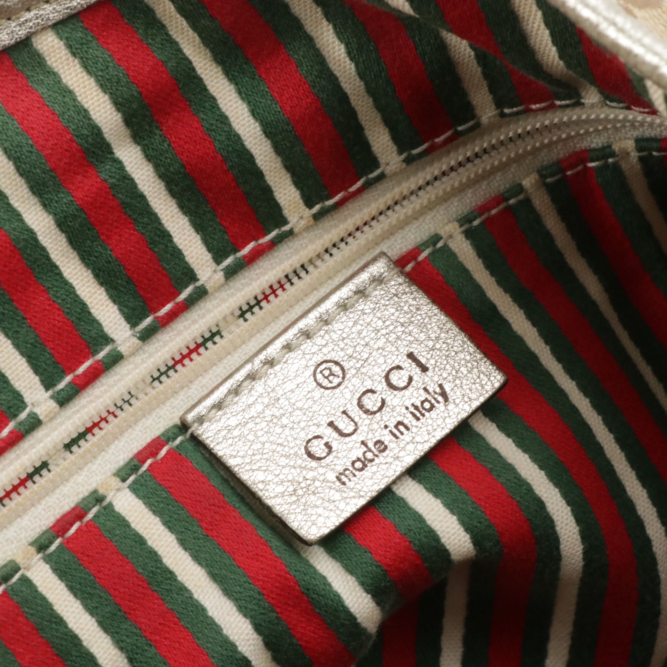 Gucci D-Ring Tote in Brown GG Canvas and Silver Leather Trim