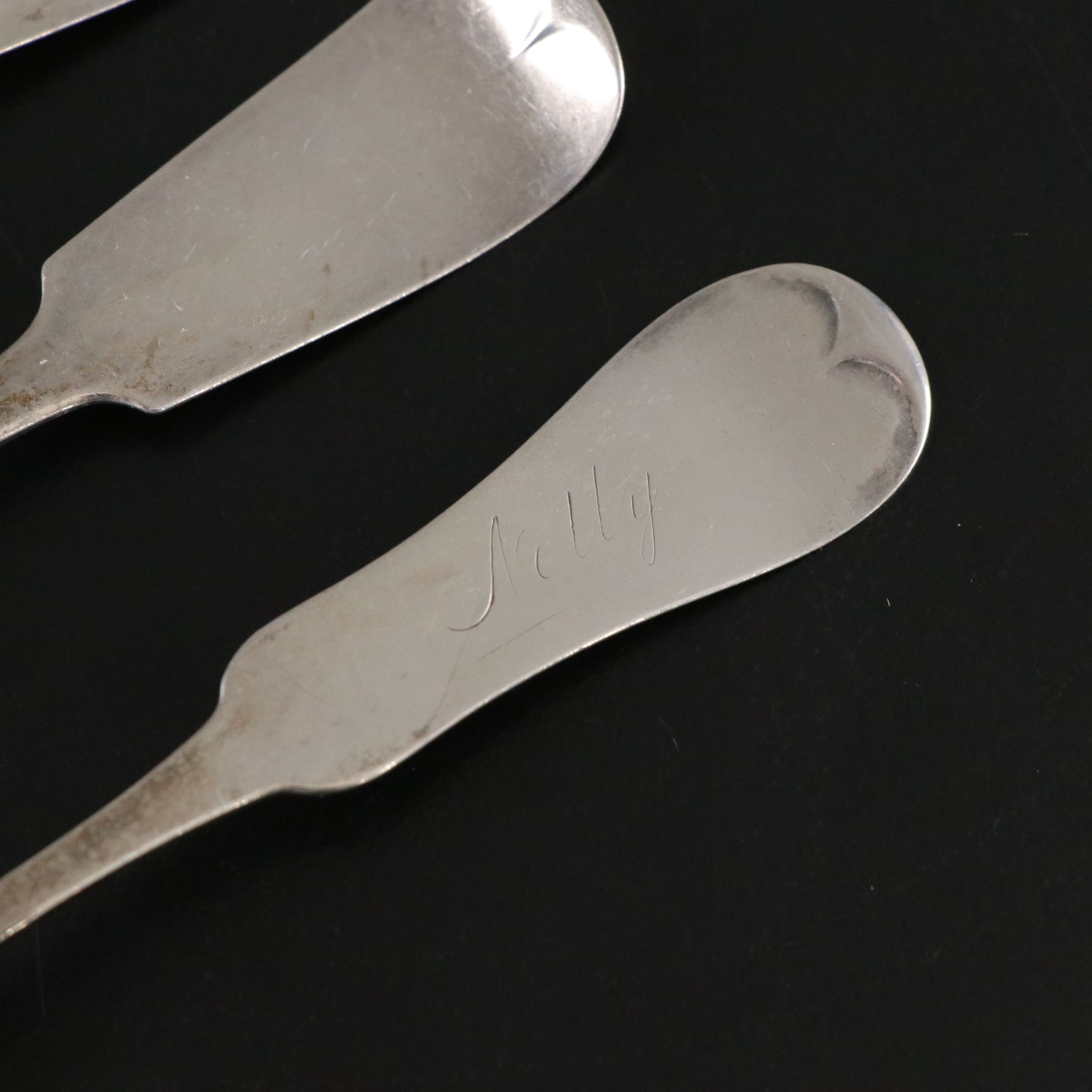 American Coin Silver Fiddle Handled Spoons, Early to Mid-19th C.