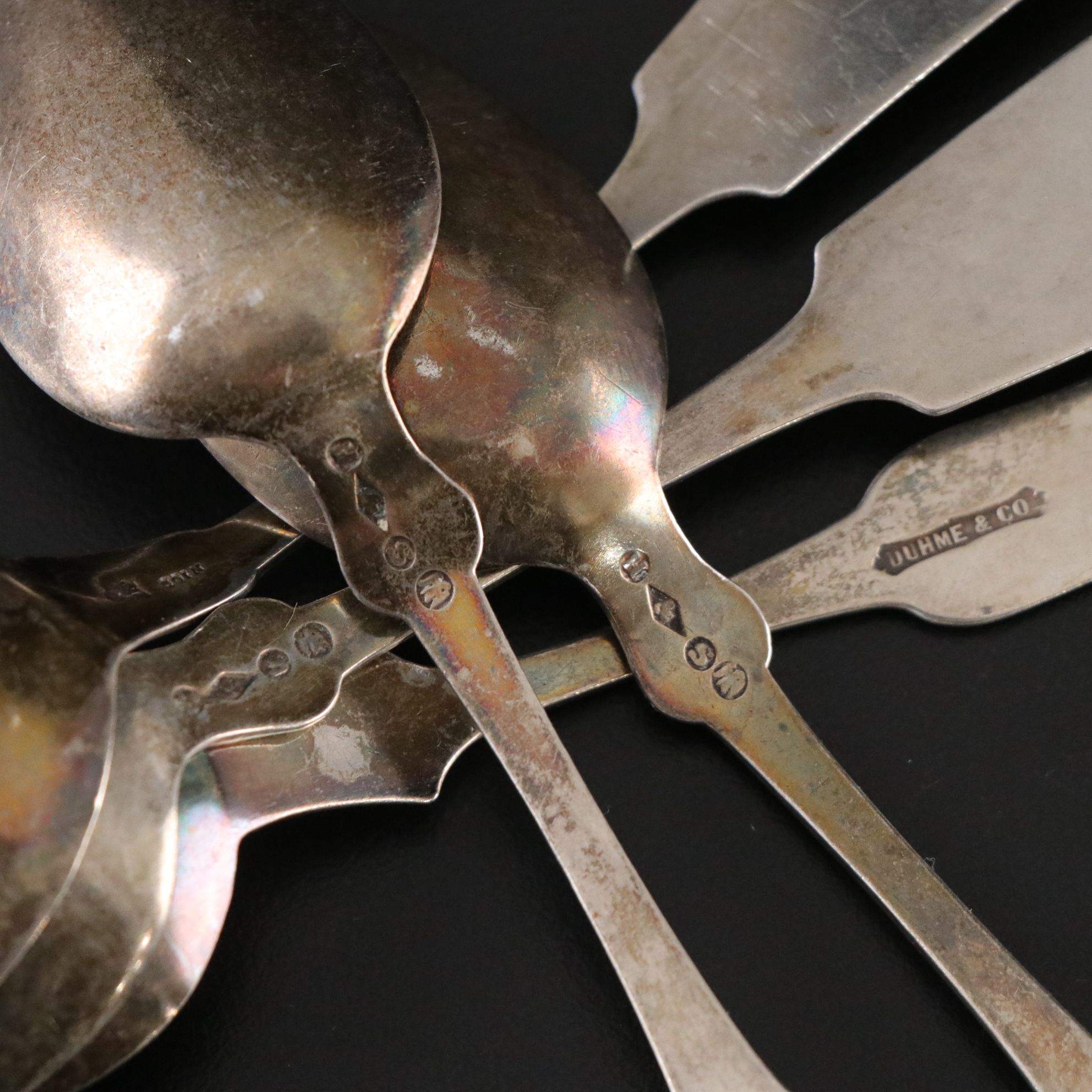 American Coin Silver Fiddle Handled Spoons, Early to Mid-19th C.