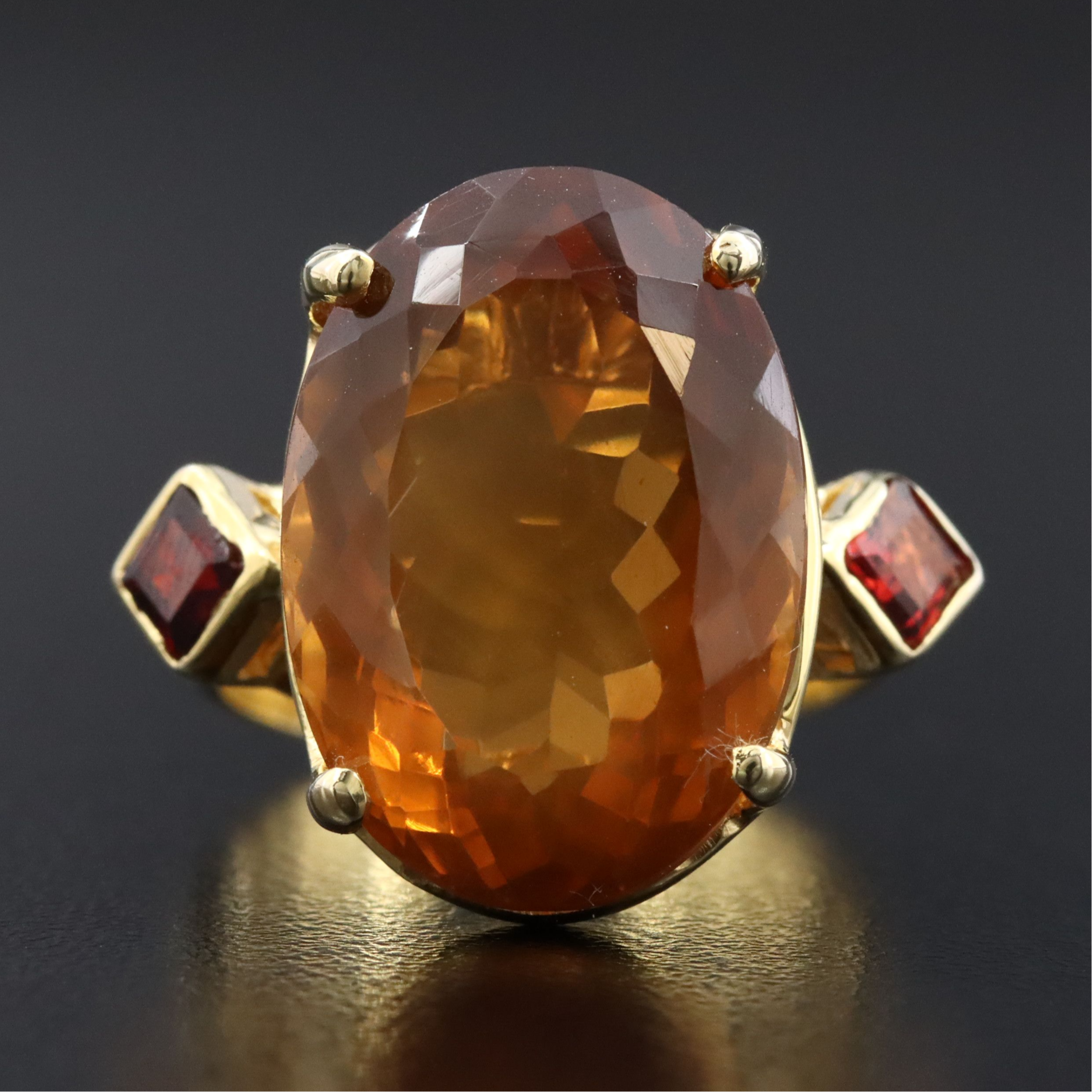 Sterling Citrine and Garnet Ring