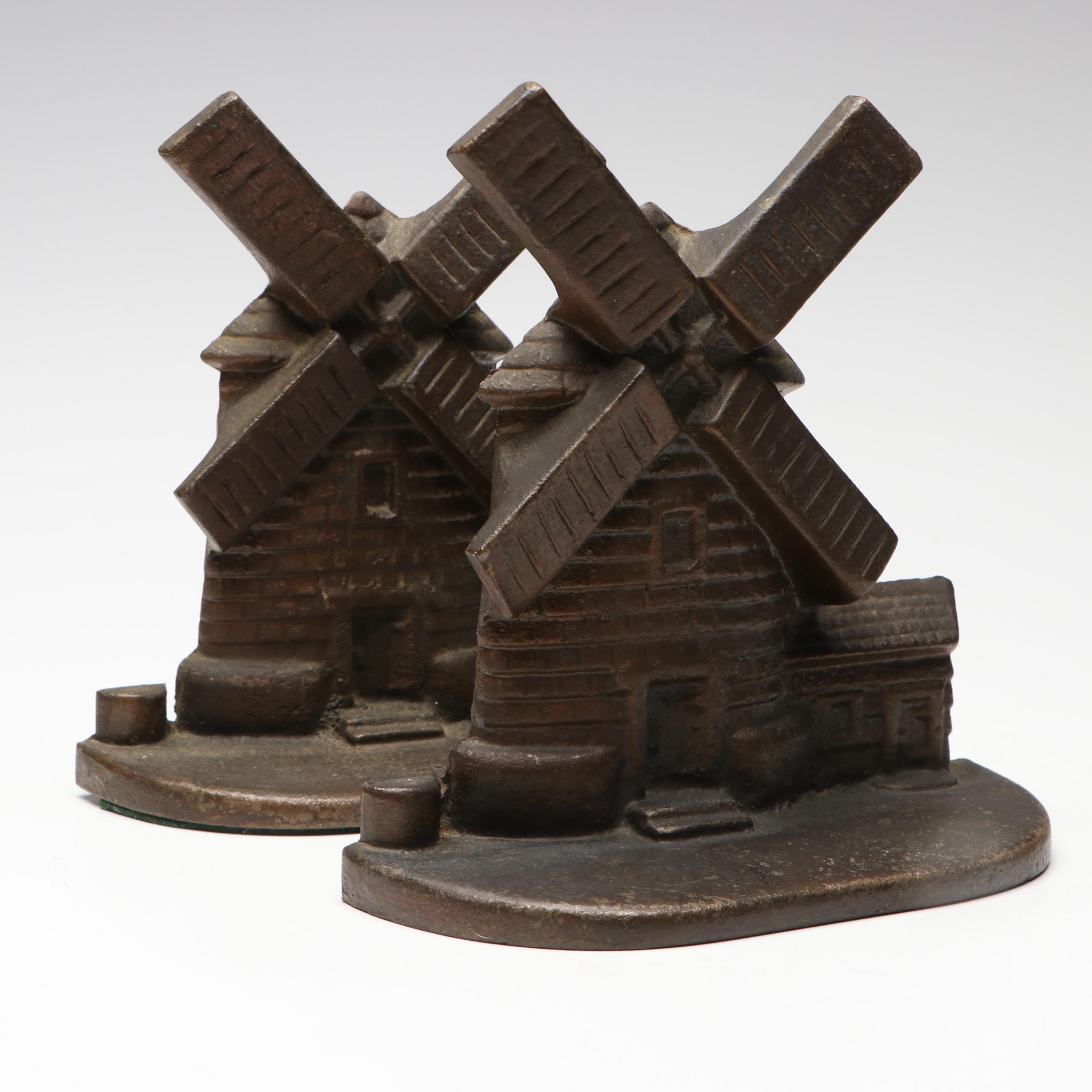 Cast Iron Dutch Windmill Bookends