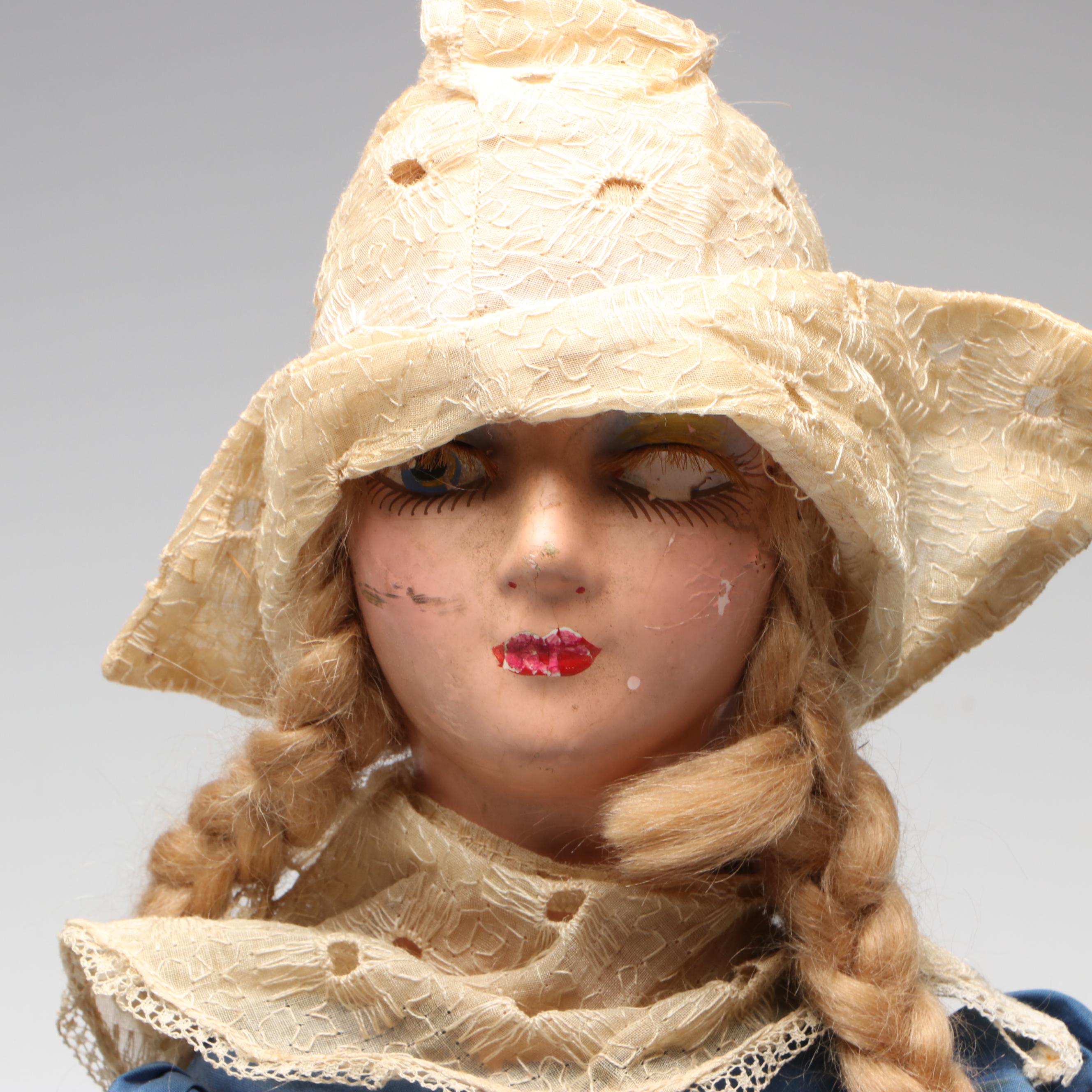 Hand-Painted European Style Boudoir Doll, Early 20th Century