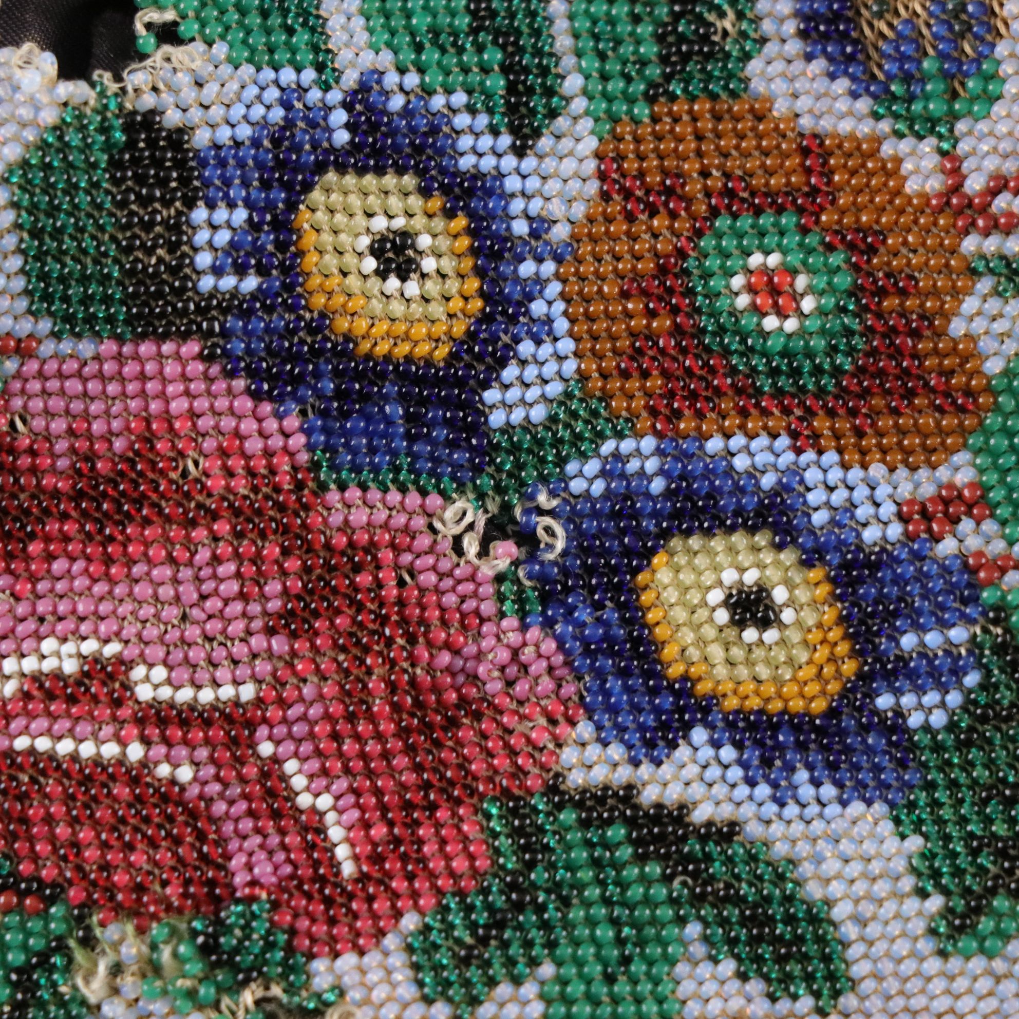 Lyrella Beaded White Shell Motif and Georgian Micro Beaded Floral Fringe Bags