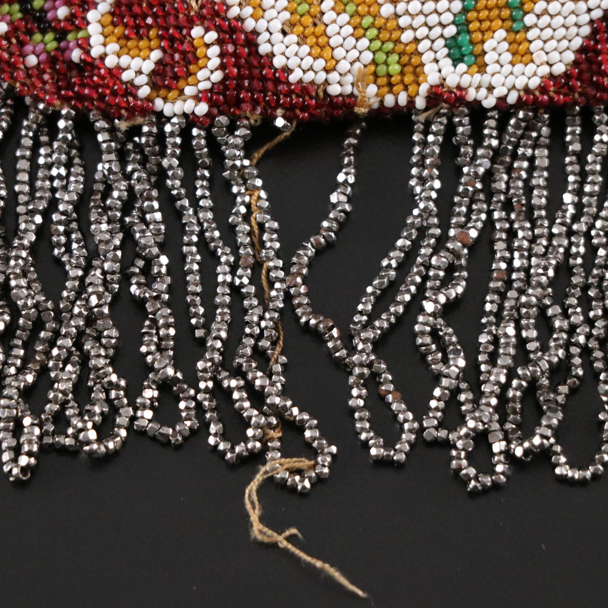 Lyrella Beaded White Shell Motif and Georgian Micro Beaded Floral Fringe Bags