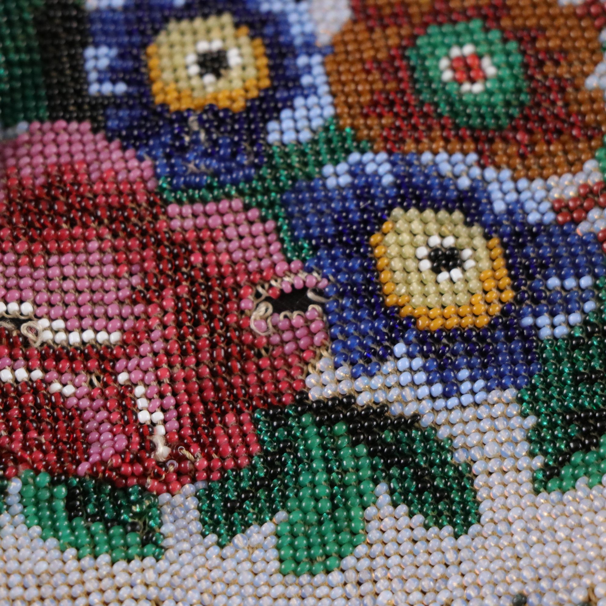 Lyrella Beaded White Shell Motif and Georgian Micro Beaded Floral Fringe Bags