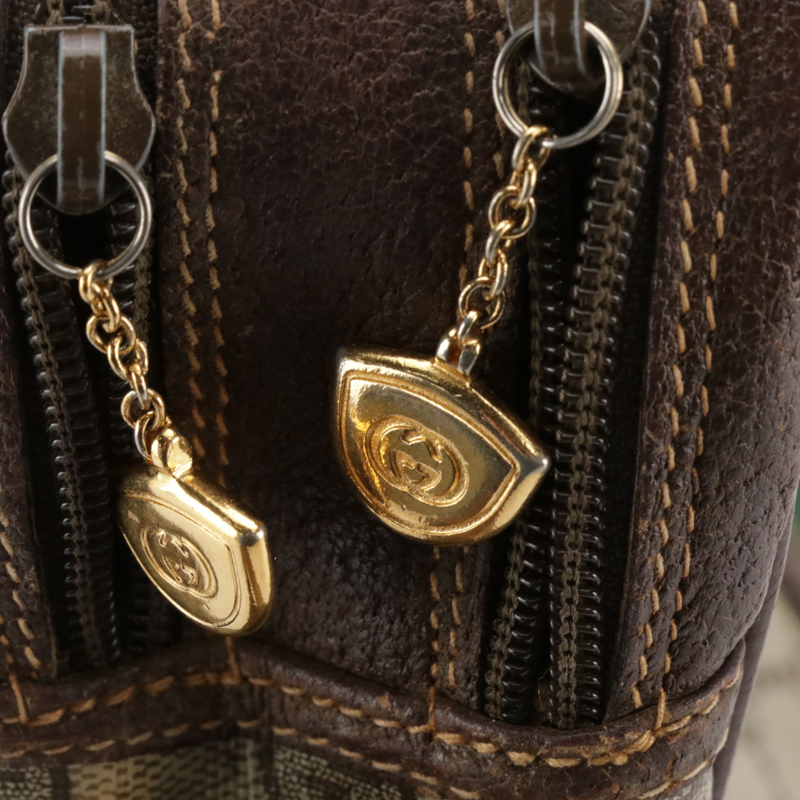 Gucci Web Stripe Double Zip Shoulder Bag in GG Supreme Canvas and Leather