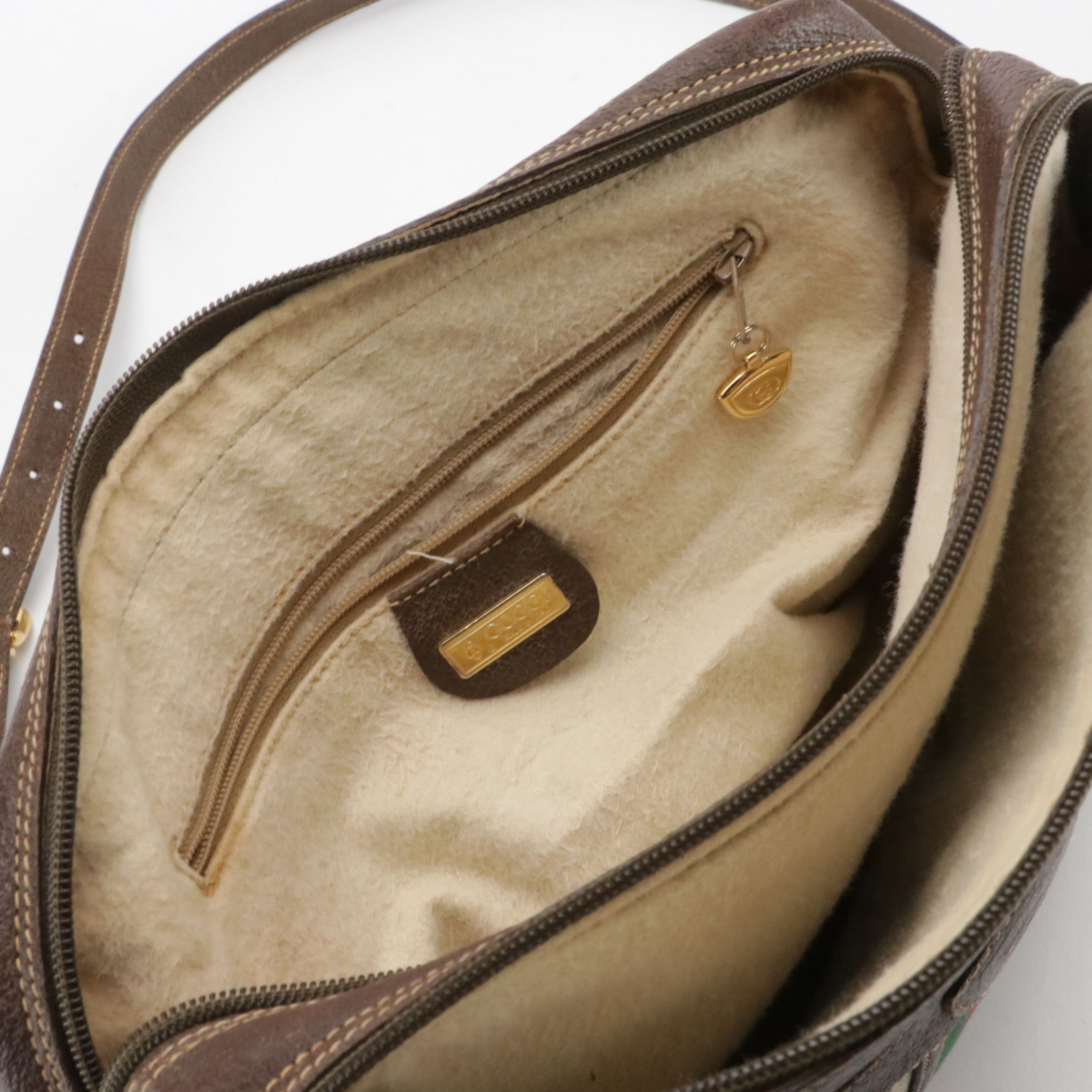 Gucci Web Stripe Double Zip Shoulder Bag in GG Supreme Canvas and Leather