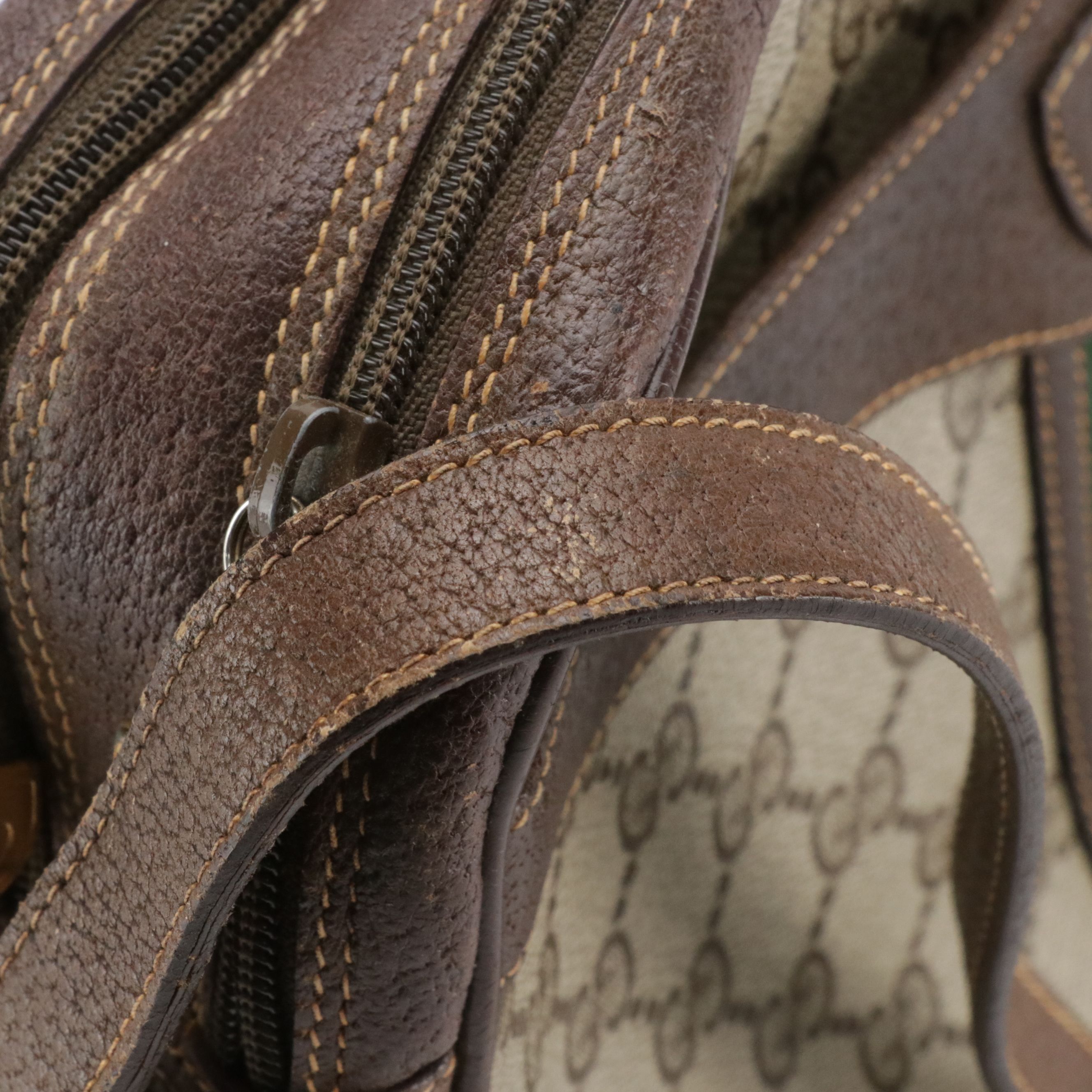 Gucci Web Stripe Double Zip Shoulder Bag in GG Supreme Canvas and Leather