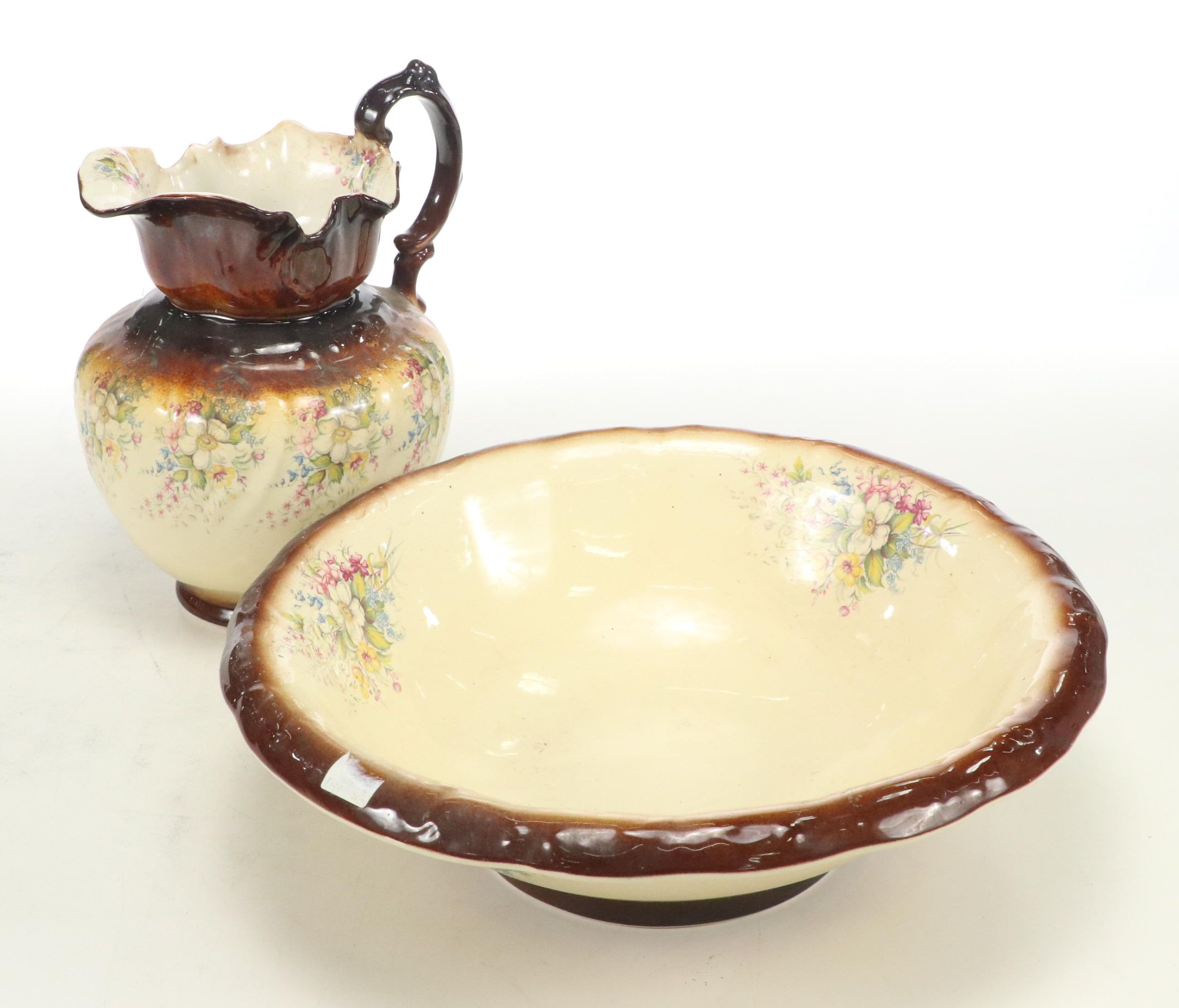 Glazed Ceramic Pitcher and Basin