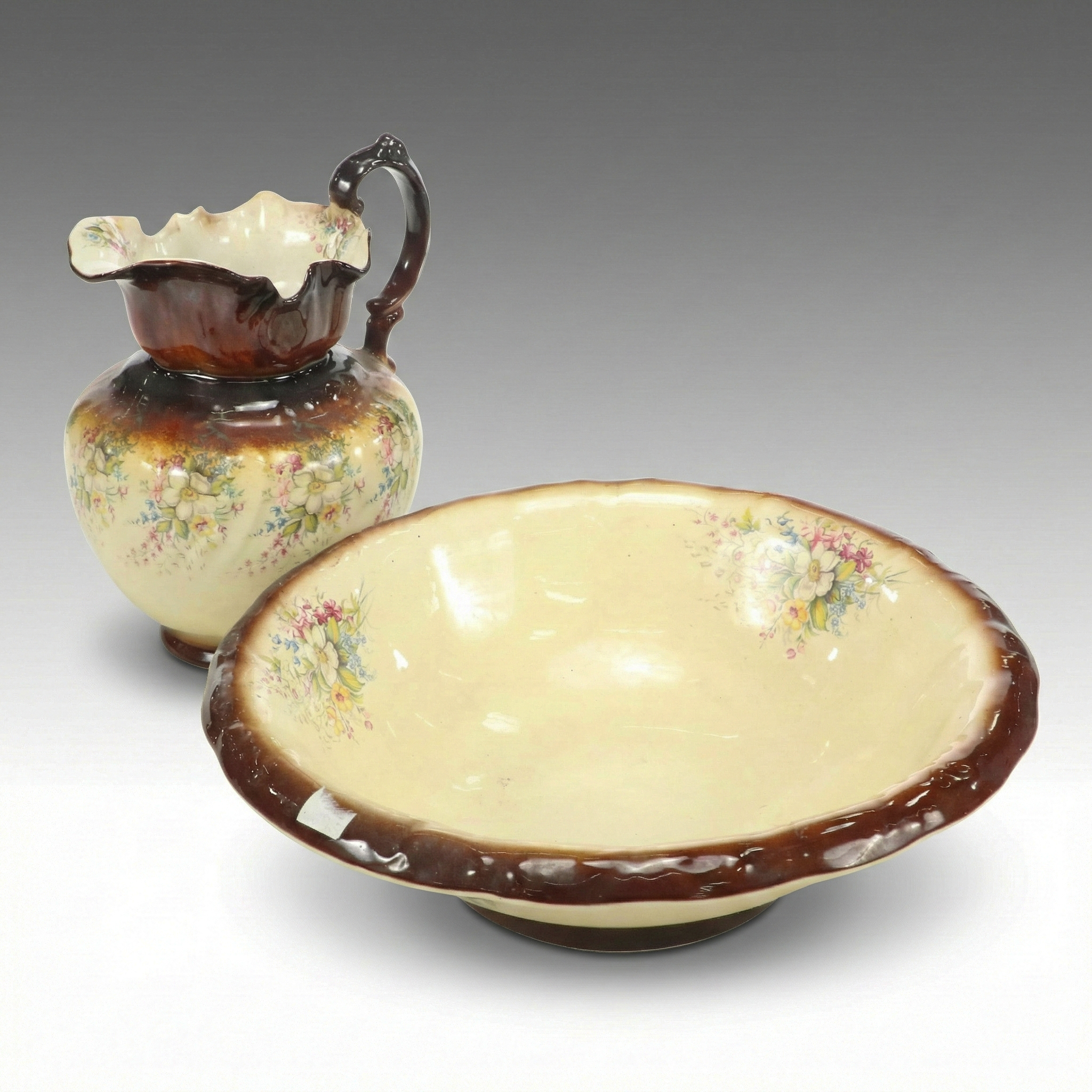 Glazed Ceramic Pitcher and Basin