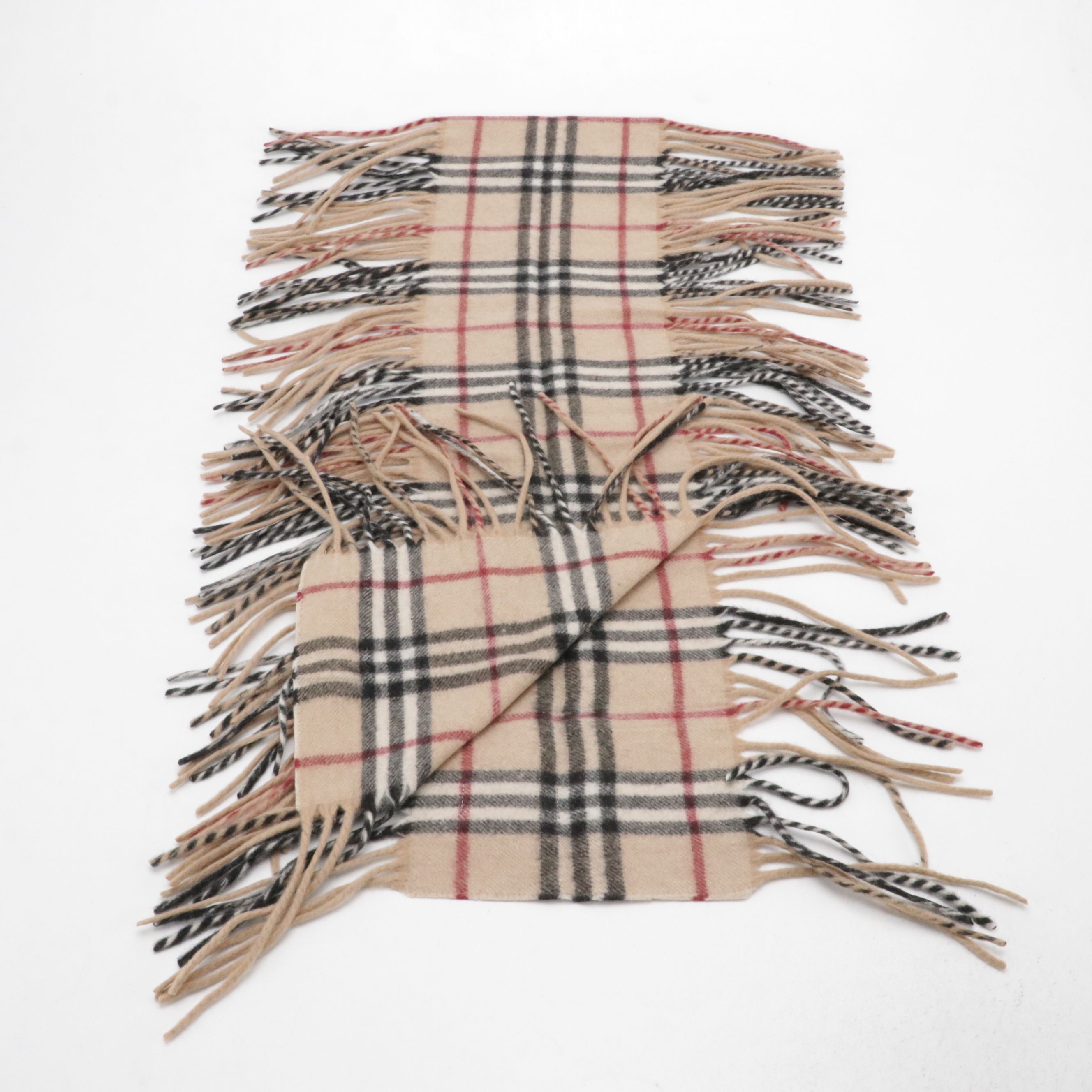 Burberry London Double-Fringe Happy Scarf in House Check Cashmere, With Tags