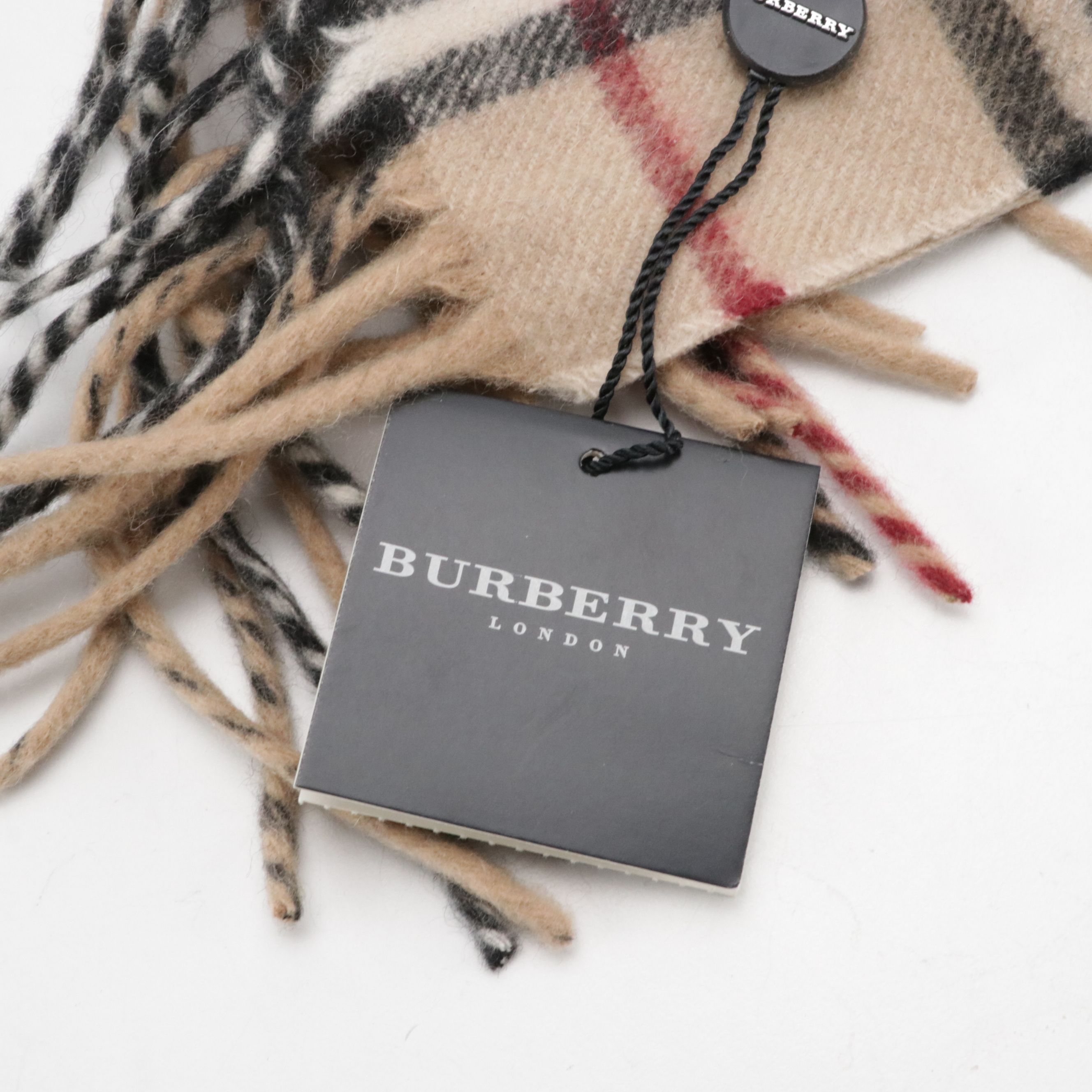 Burberry London Double-Fringe Happy Scarf in House Check Cashmere, With Tags
