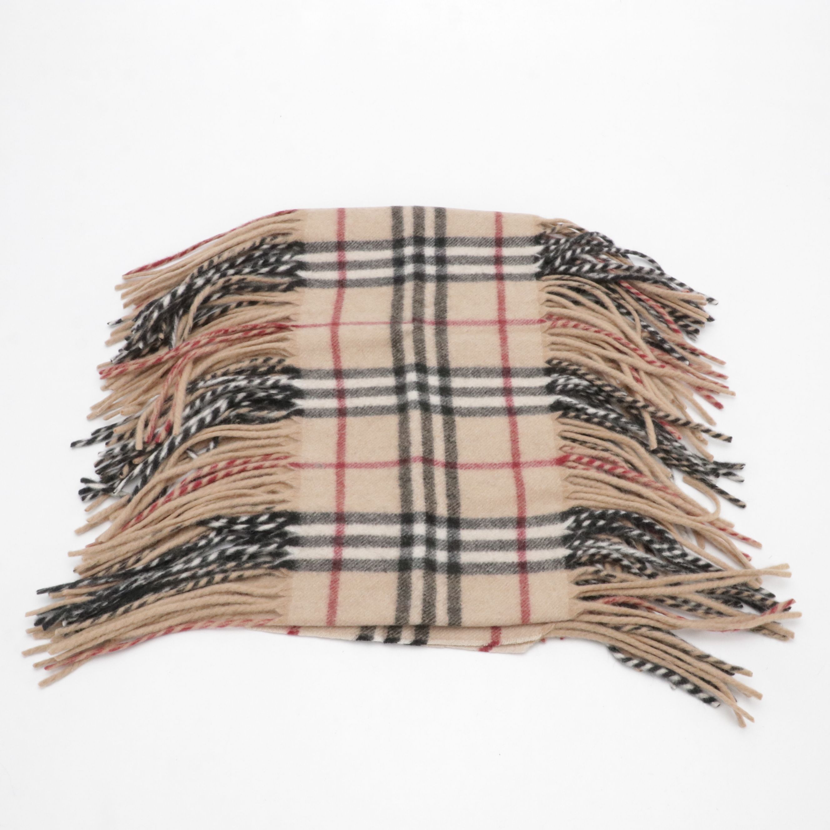Burberry London Double-Fringe Happy Scarf in House Check Cashmere, With Tags