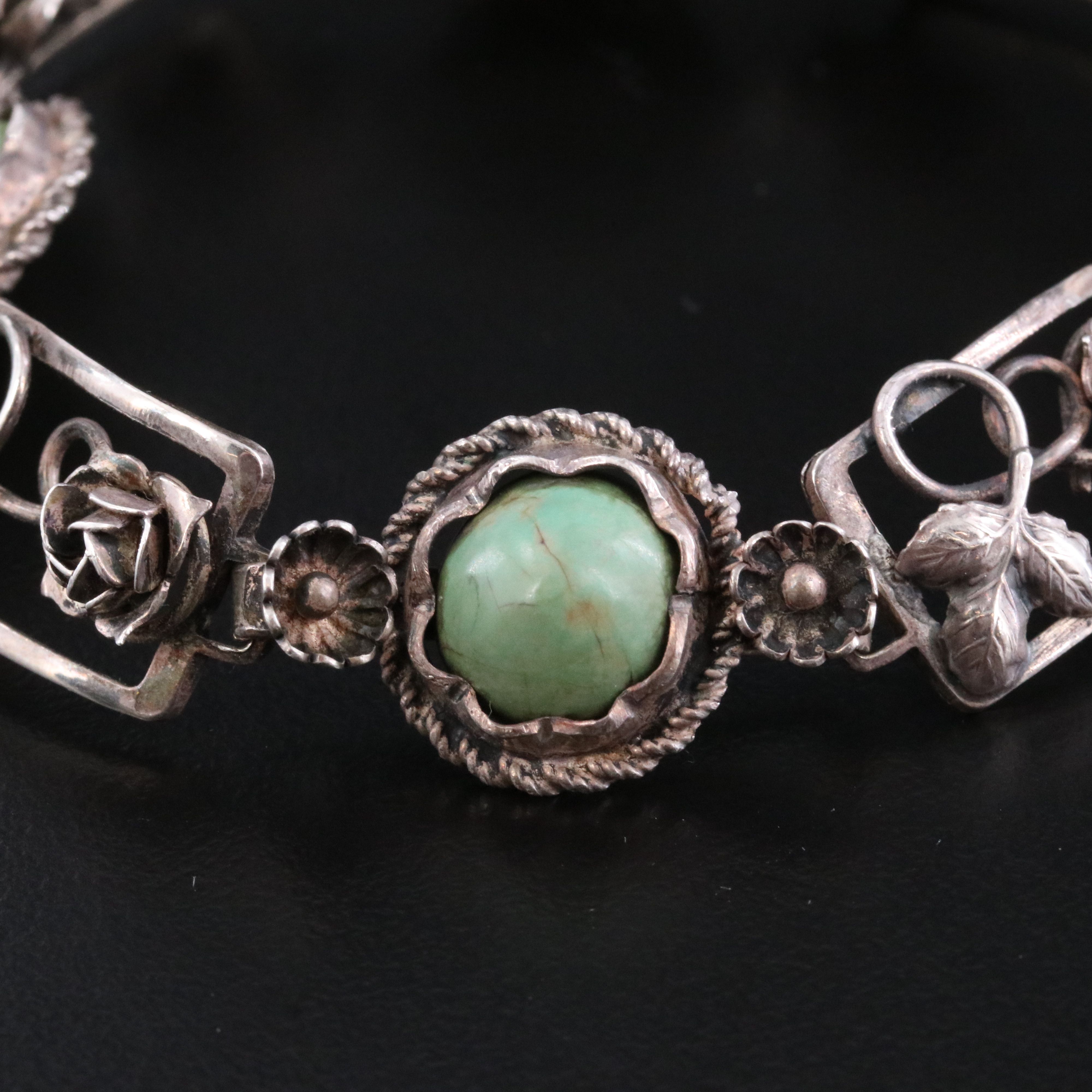 Sterling Turquoise Floral Bracelet