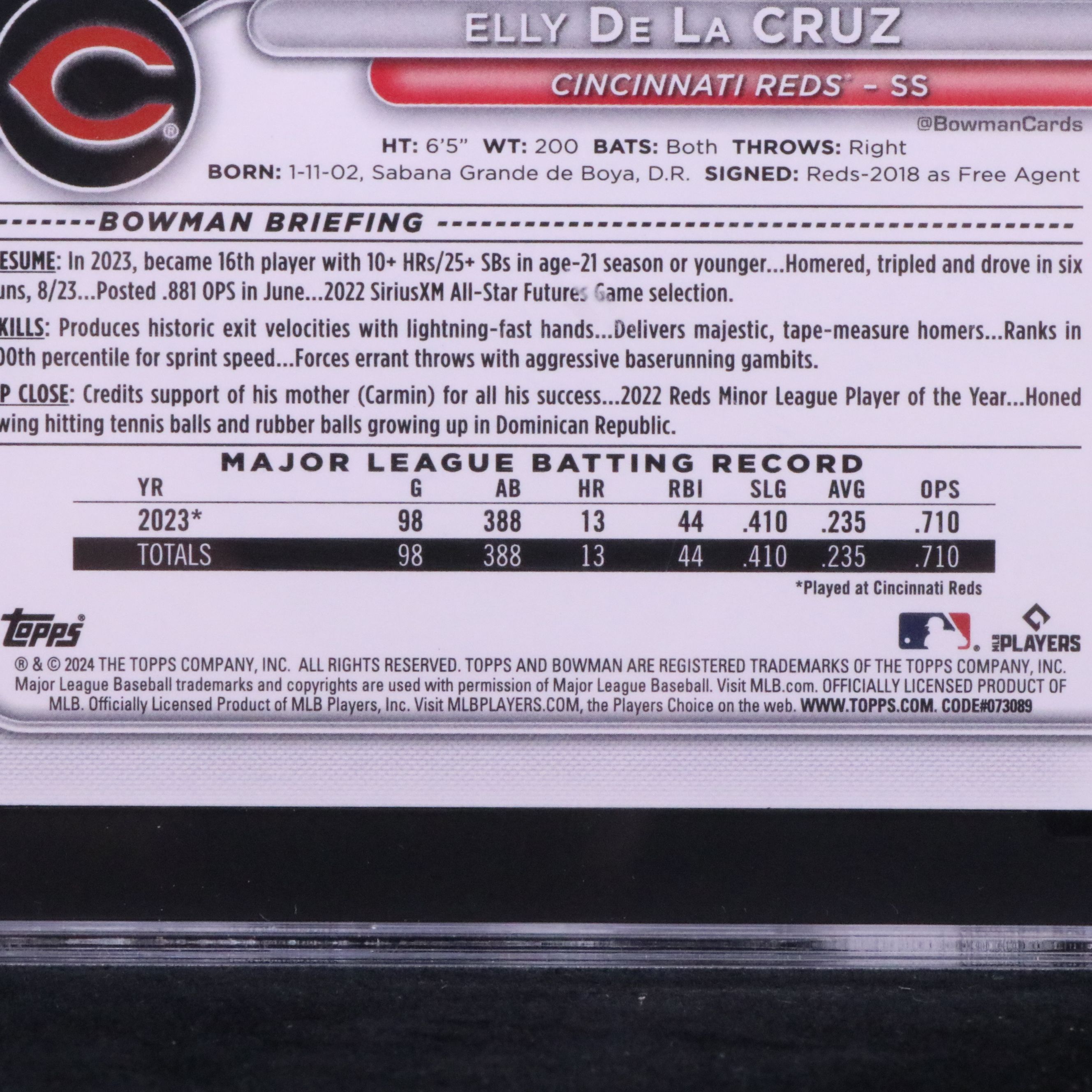 2024 Bowman Elly De La Cruz Cincinnati Reds Rookie Card Graded SGC 10