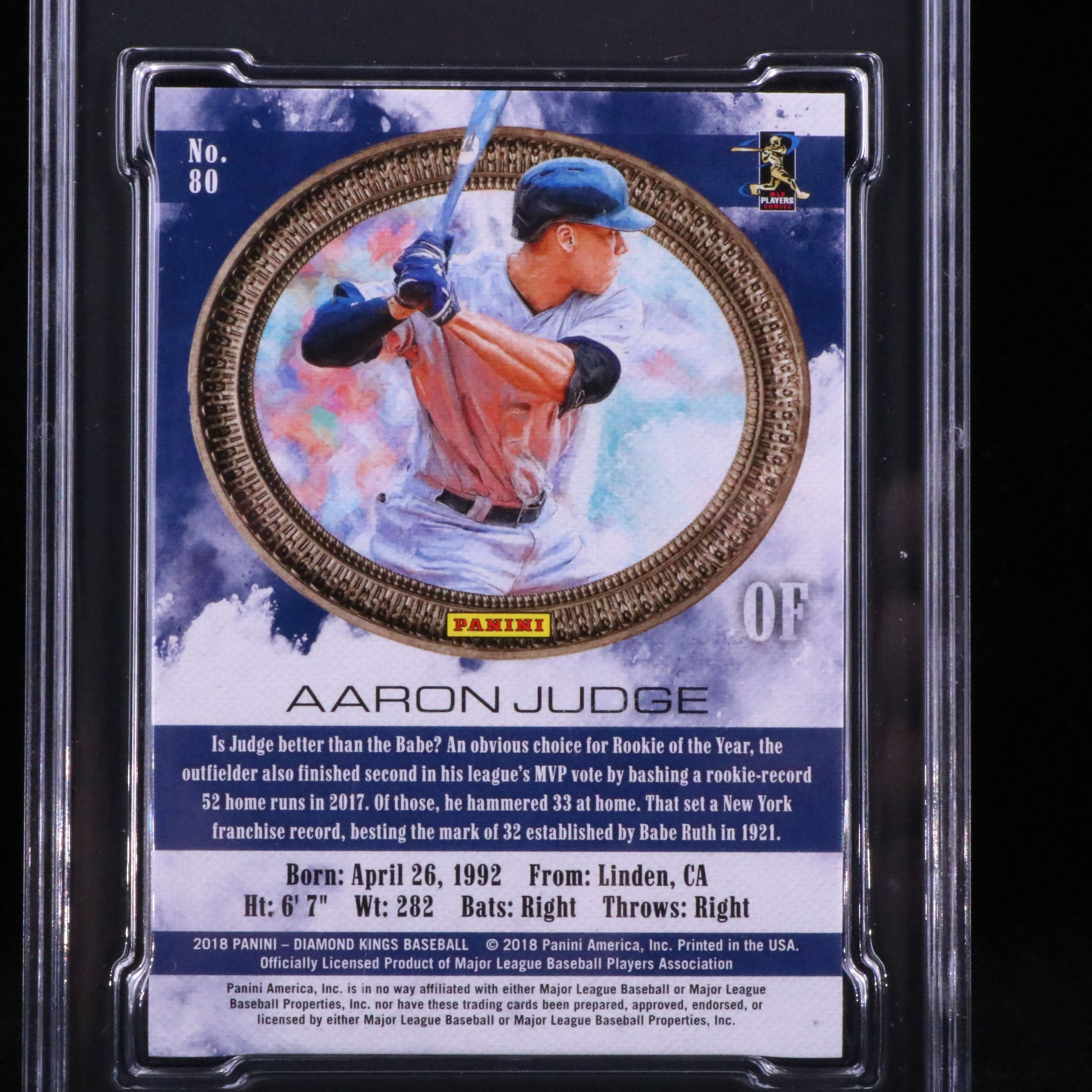 2018 Diamond Kings Aaron Judge Red Frame Baseball Card Graded SGC 10