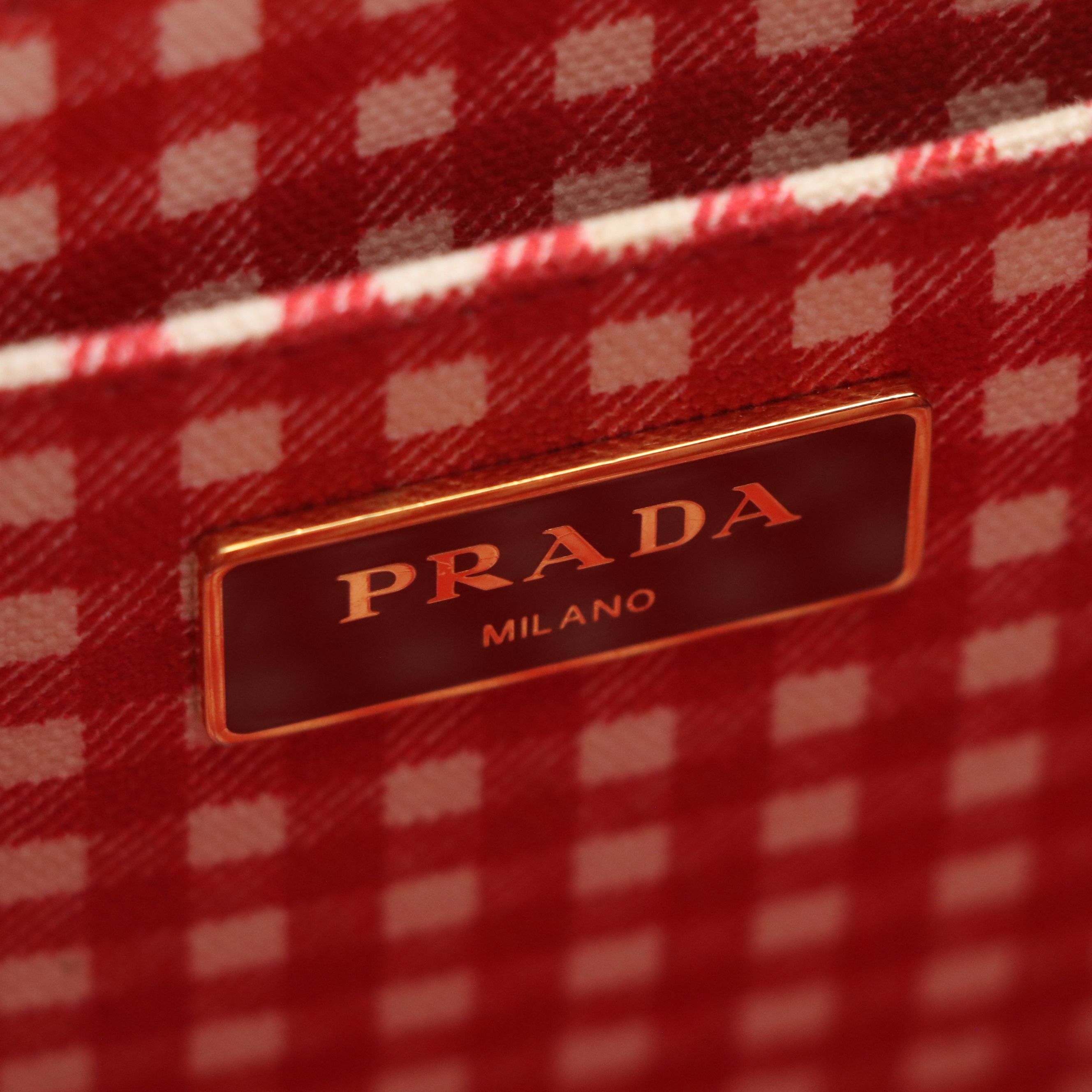 Prada Small Navy Canapa Canvas Two-Way Tote with Picnic Gingham Lining