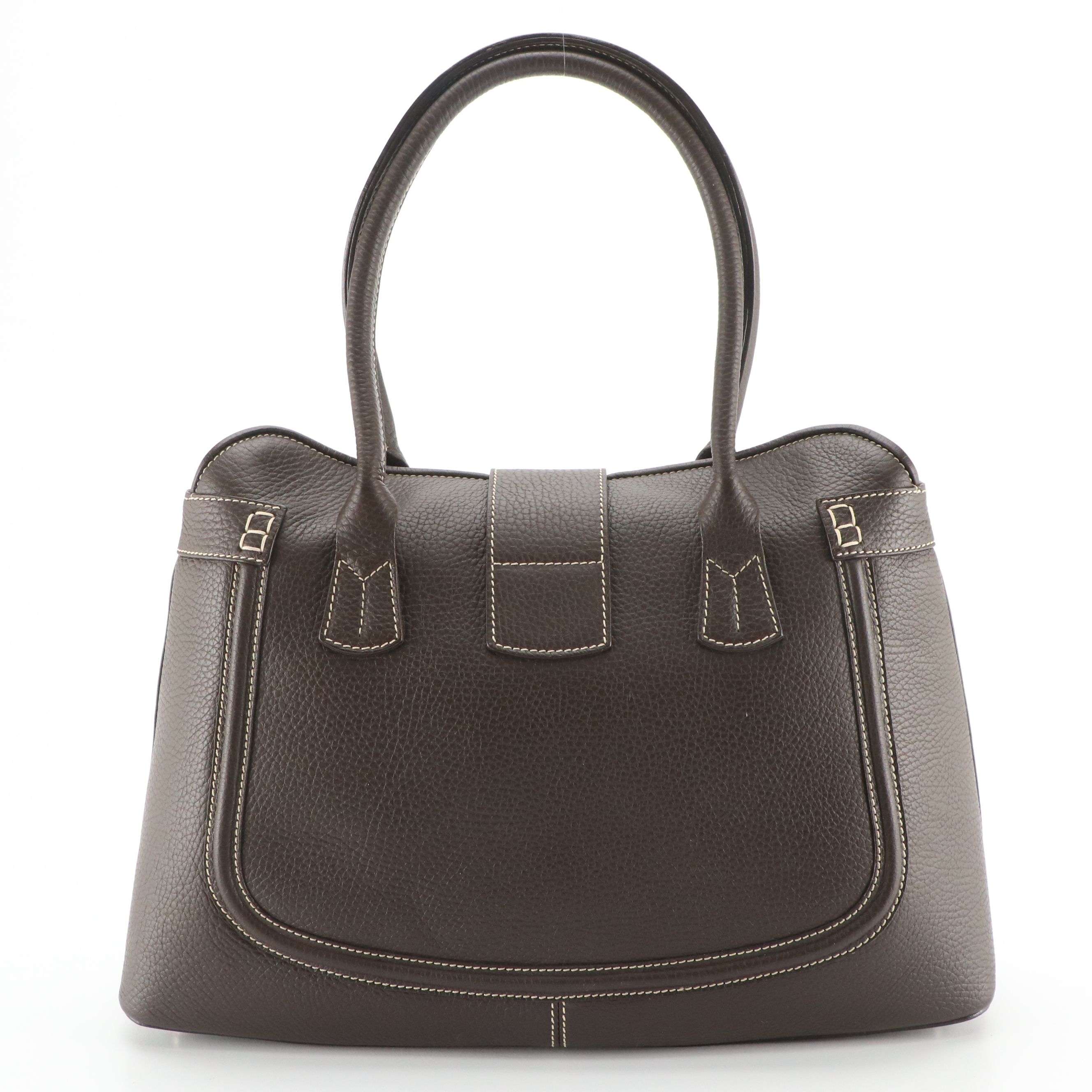Tod's Buckle Flap Satchel in Dark Brown Grained Calf Leather