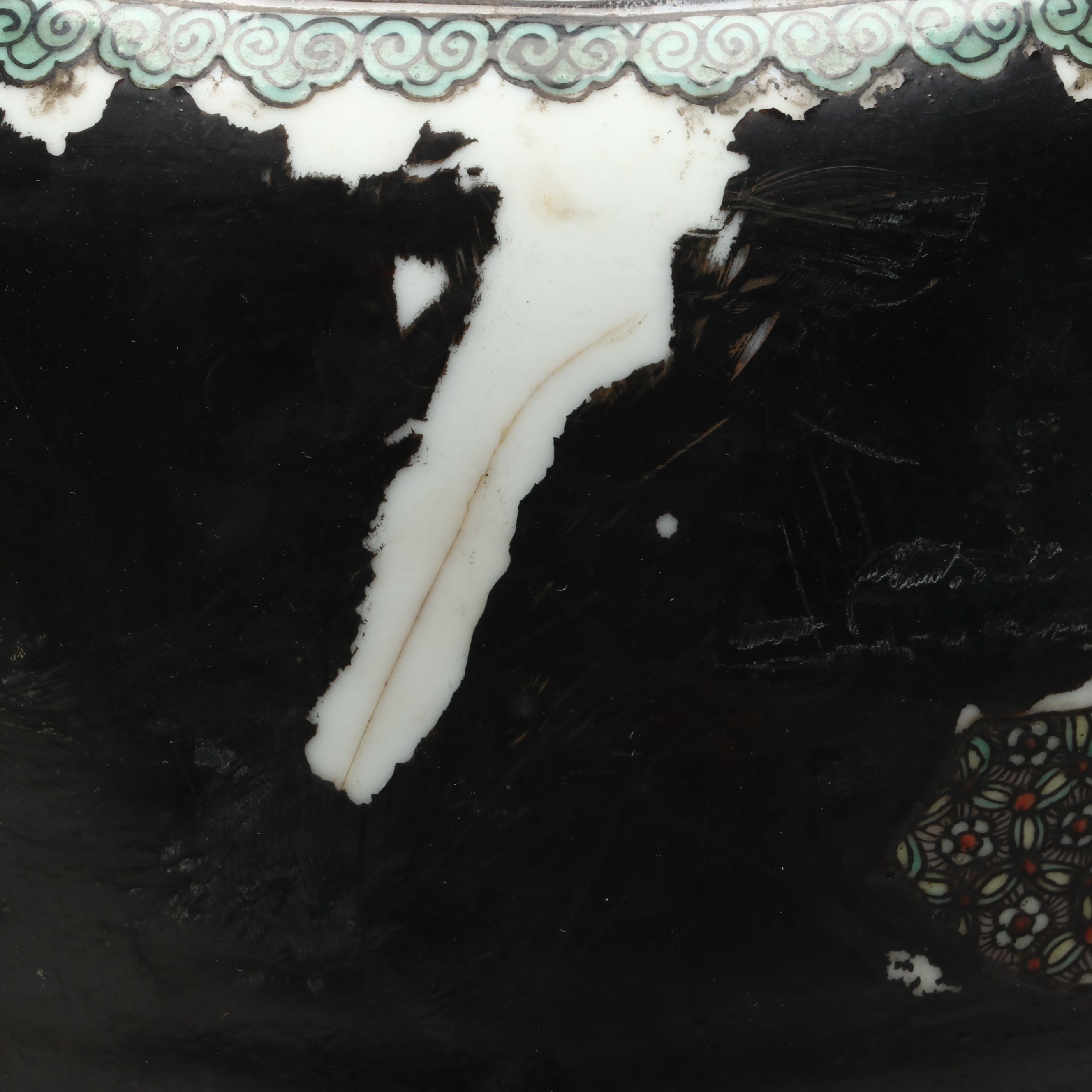 Antique Chinese Famille Noire "Eight Immortals" Rouleau Vase