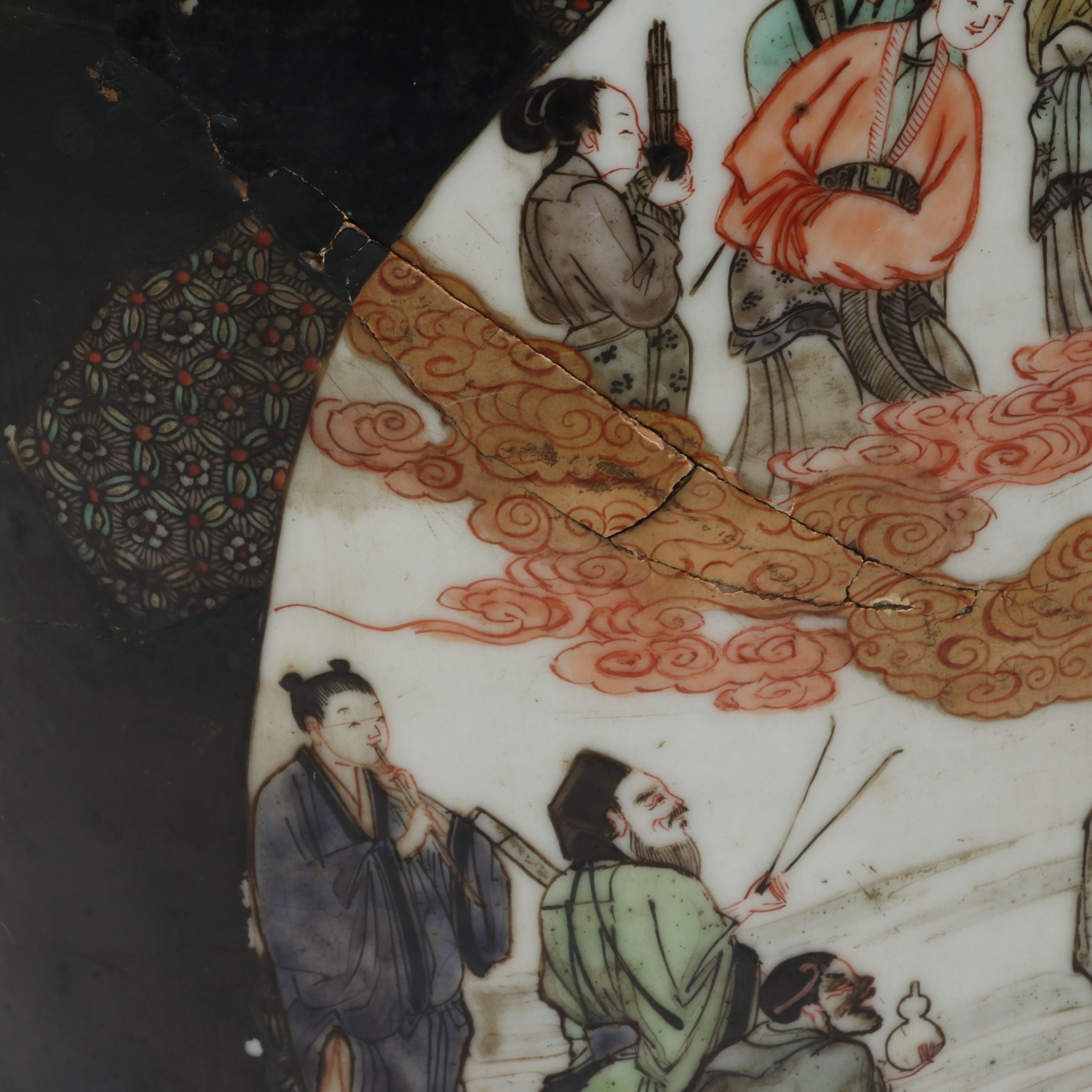 Antique Chinese Famille Noire "Eight Immortals" Rouleau Vase