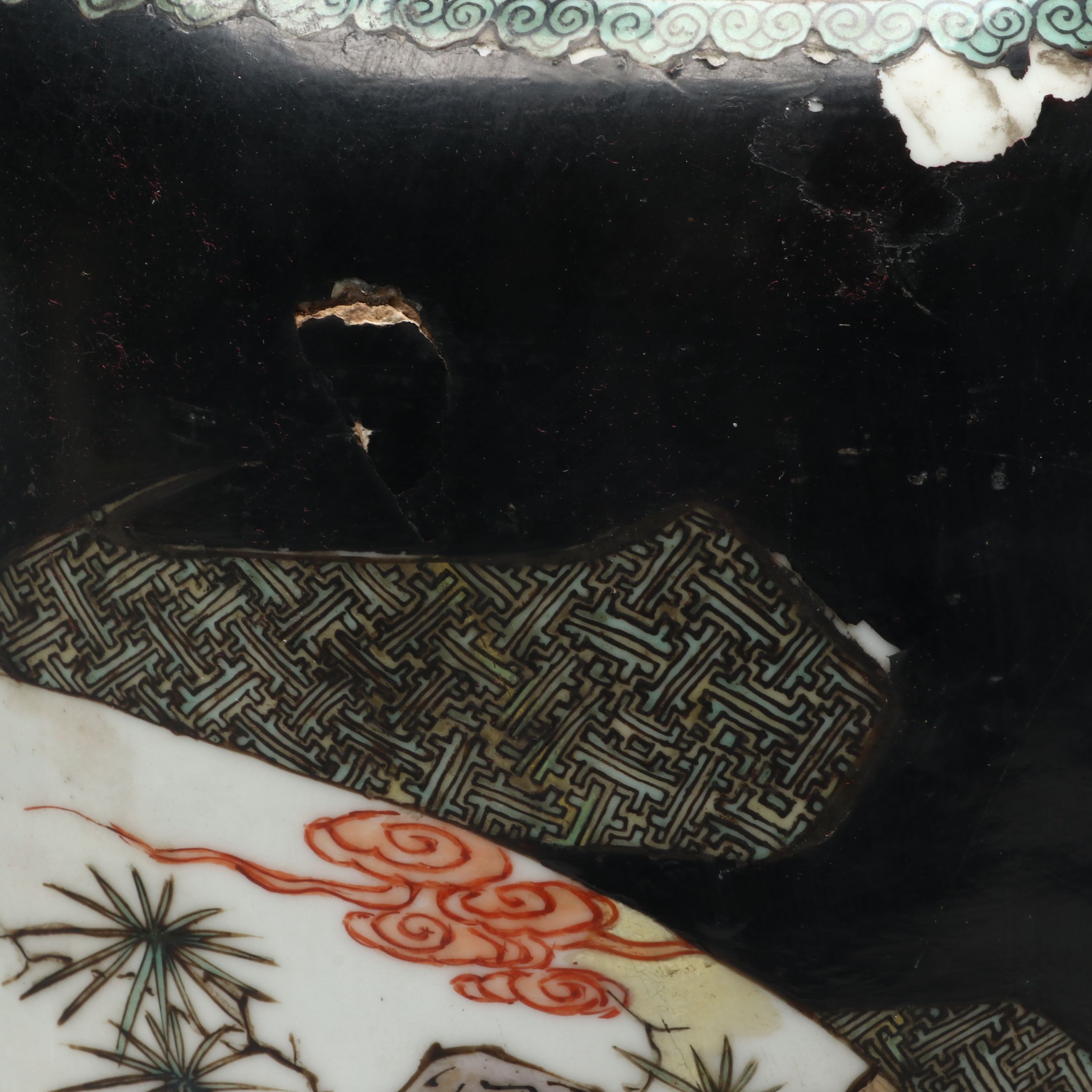 Antique Chinese Famille Noire "Eight Immortals" Rouleau Vase