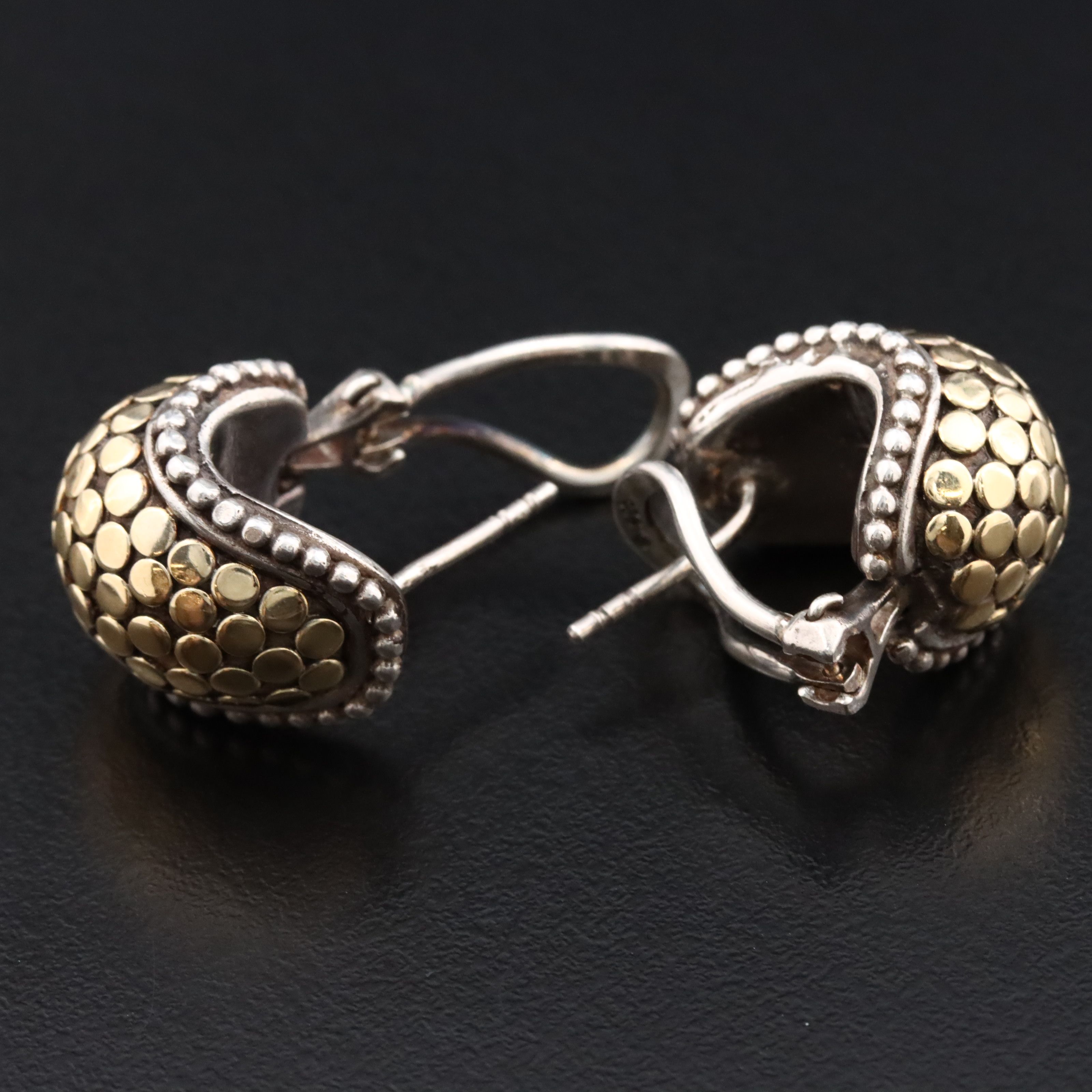 John Hardy Dot Sterling and 18K Buddha Belly Earrings