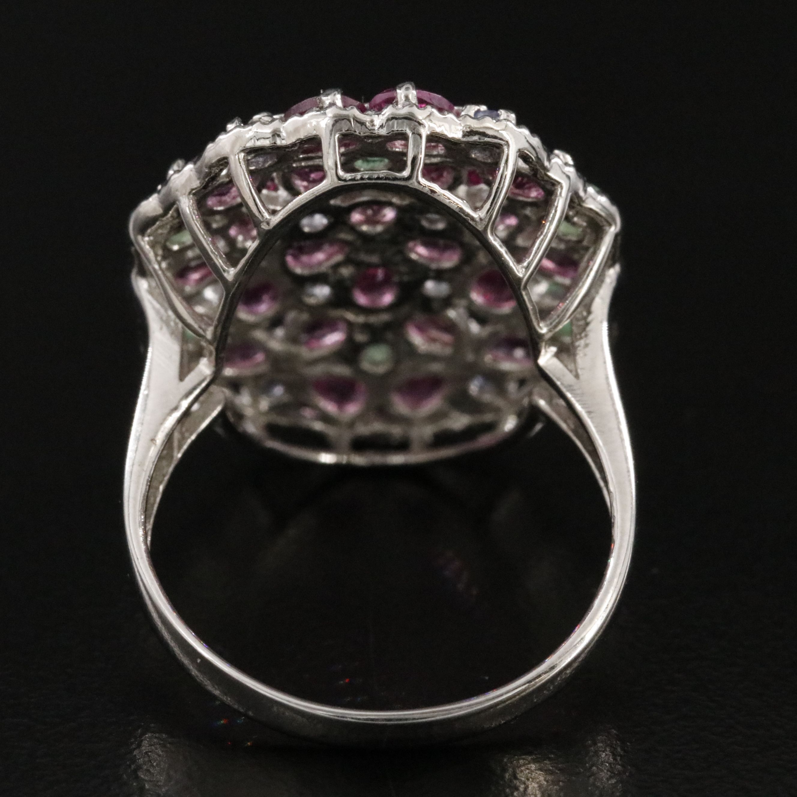 Sterling Garnet, Emerald and Tanzanite Ring