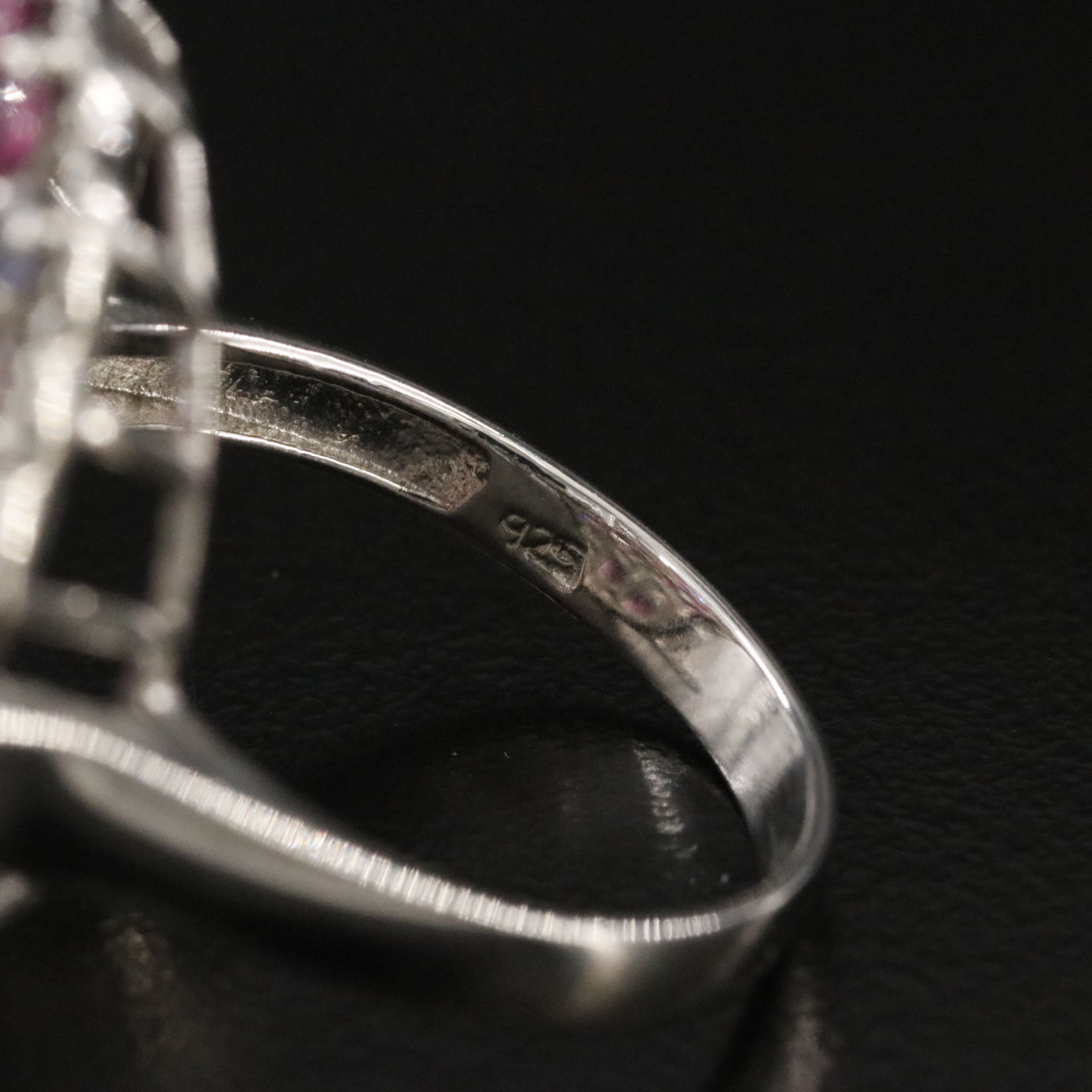 Sterling Garnet, Emerald and Tanzanite Ring