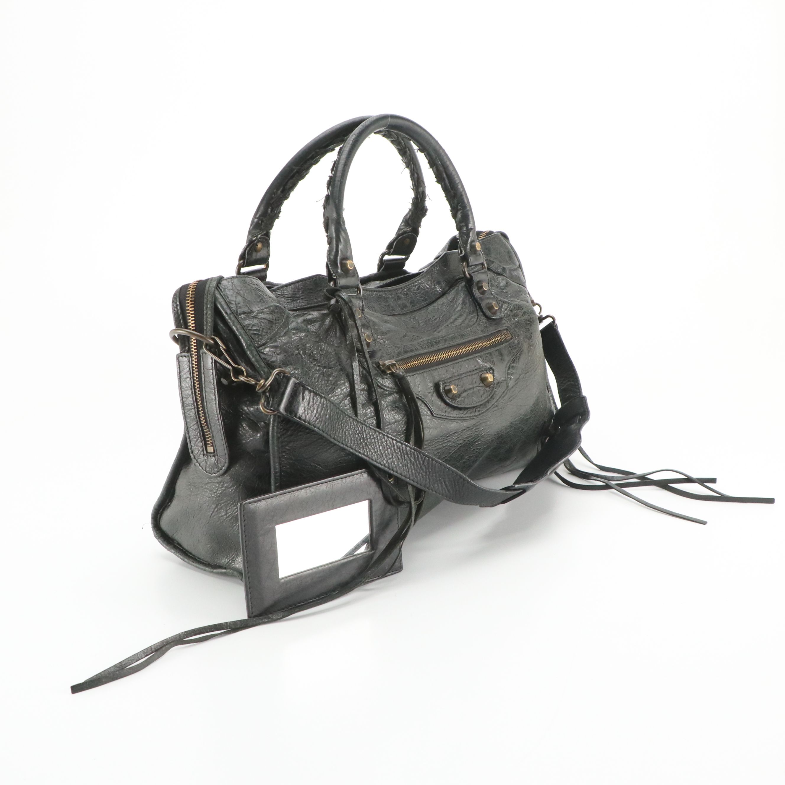 Balenciaga Le City Two-Way Bag in Black Distressed Lambskin Leather