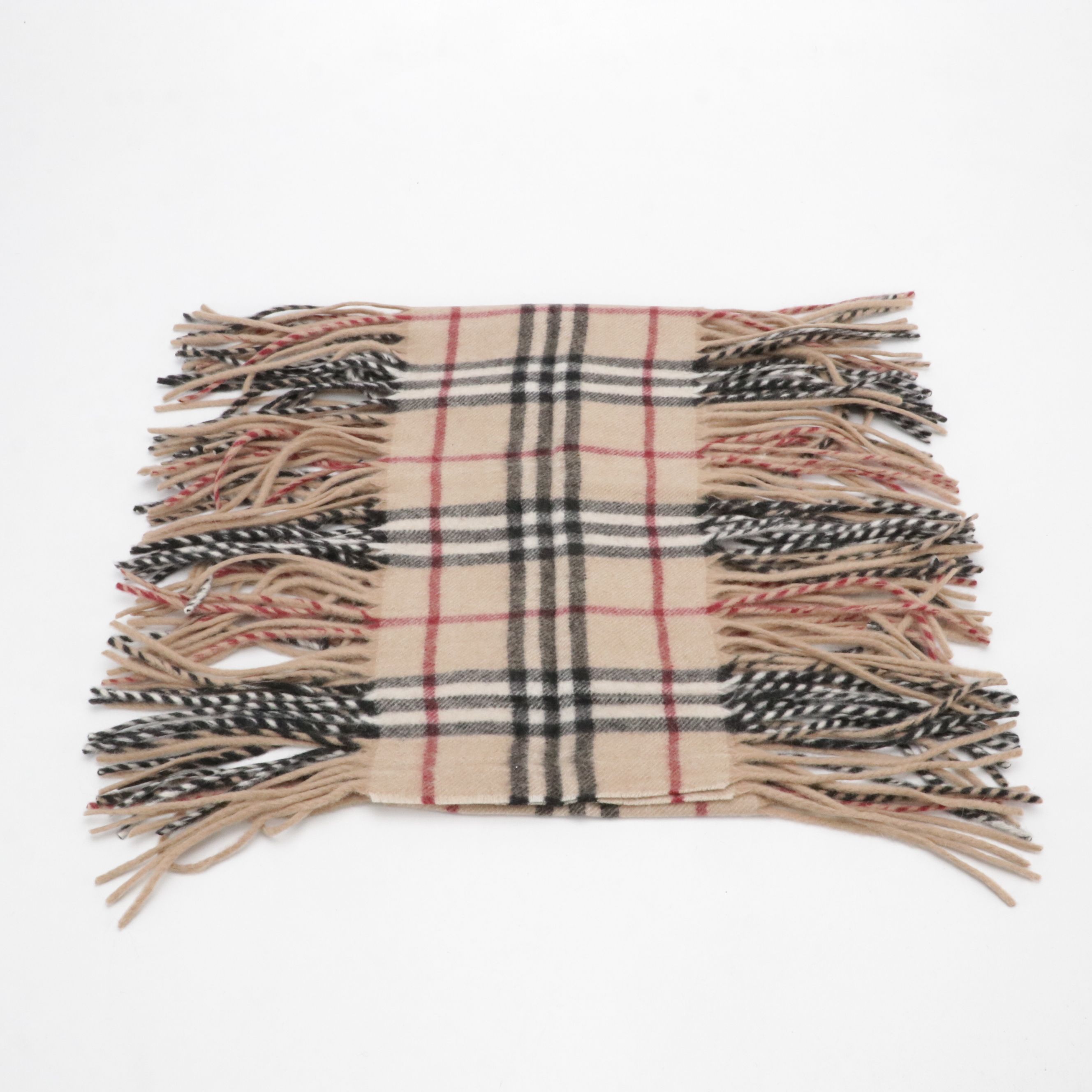 Burberry London Double-Fringe Happy Scarf in House Check Cashmere, With Tags