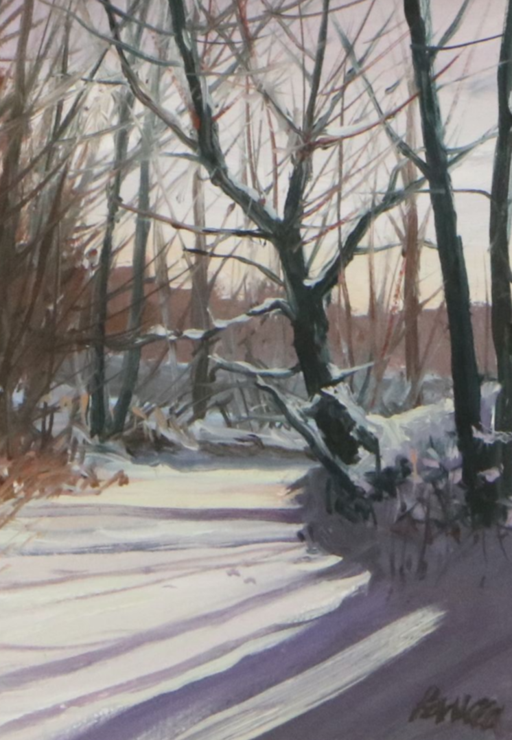 Gouache Painting of Snowy Woodland Landscape, Late 20th to 21st Century