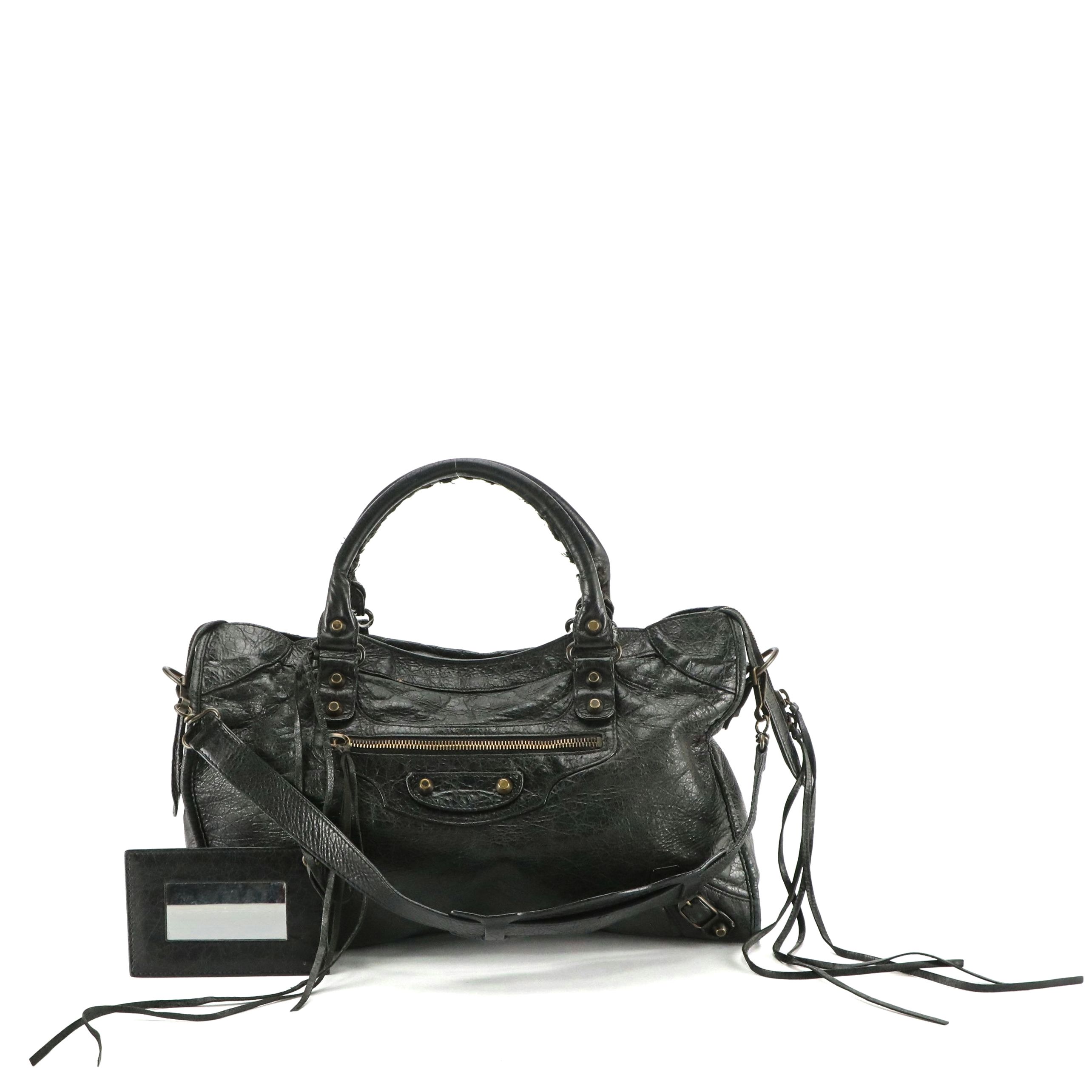 Balenciaga Le City Two-Way Bag in Black Distressed Lambskin Leather