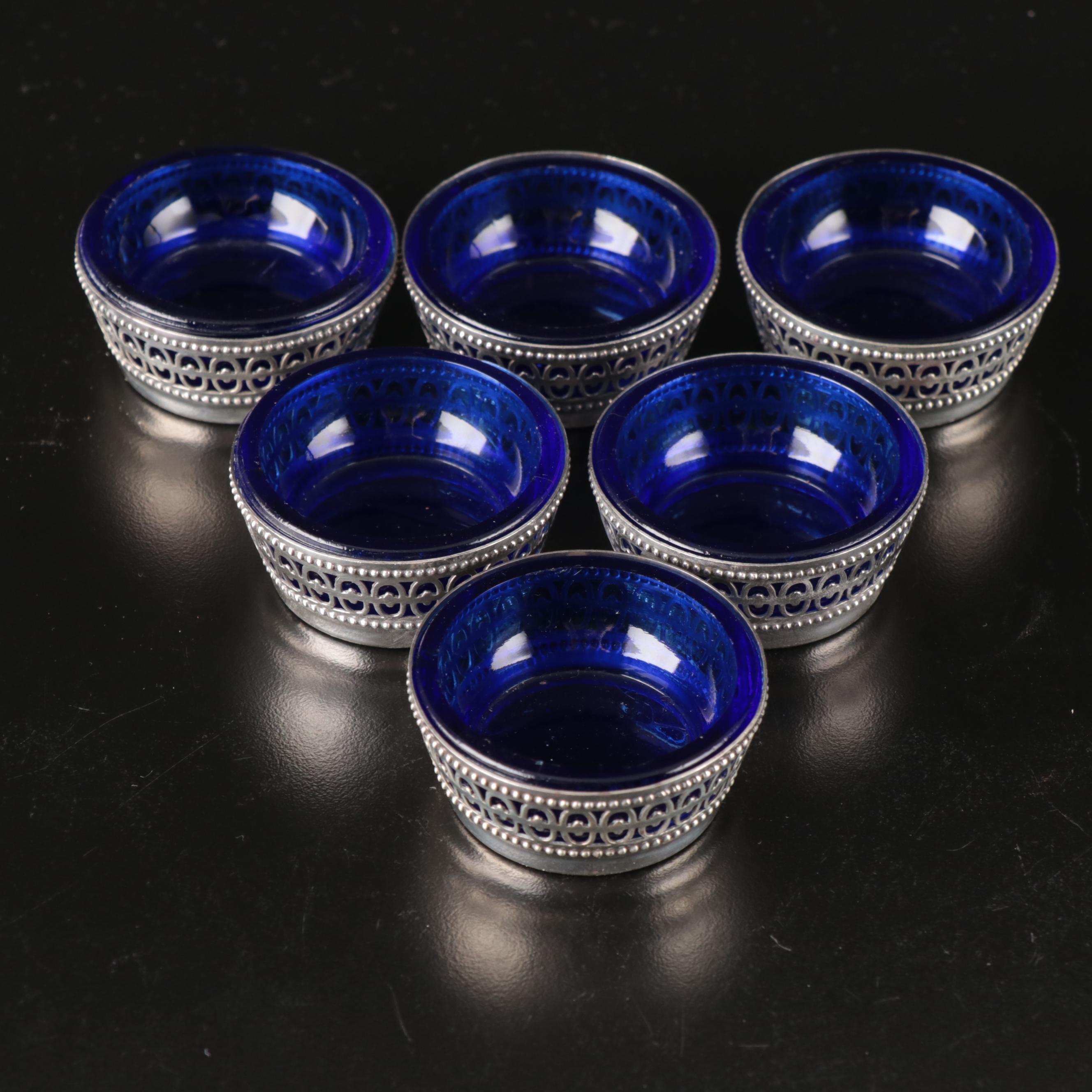 Webster Sterling Silver and Glass Salt Cellars with Salt Spoons