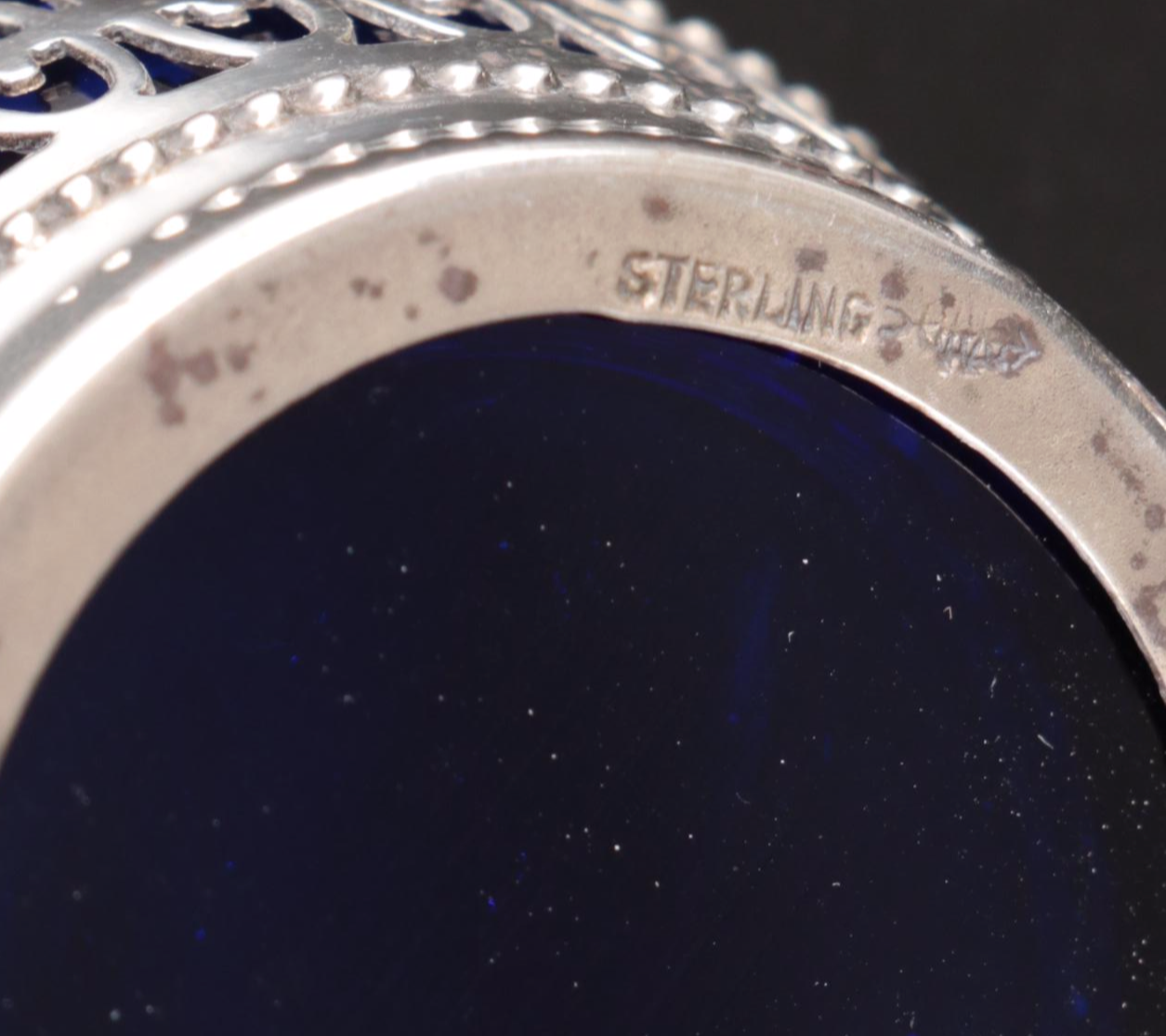 Webster Sterling Silver and Glass Salt Cellars with Salt Spoons