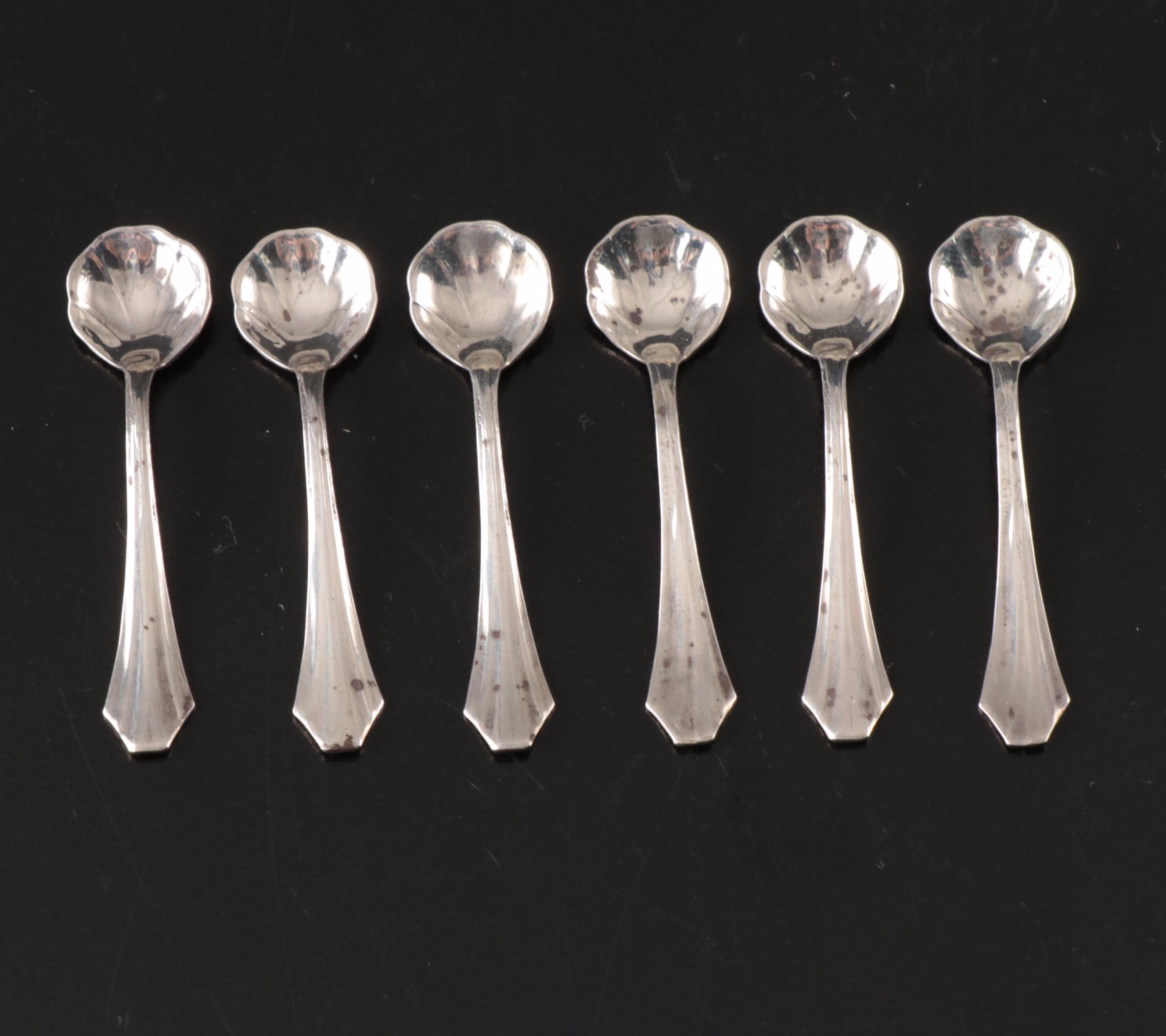Webster Sterling Silver and Glass Salt Cellars with Salt Spoons
