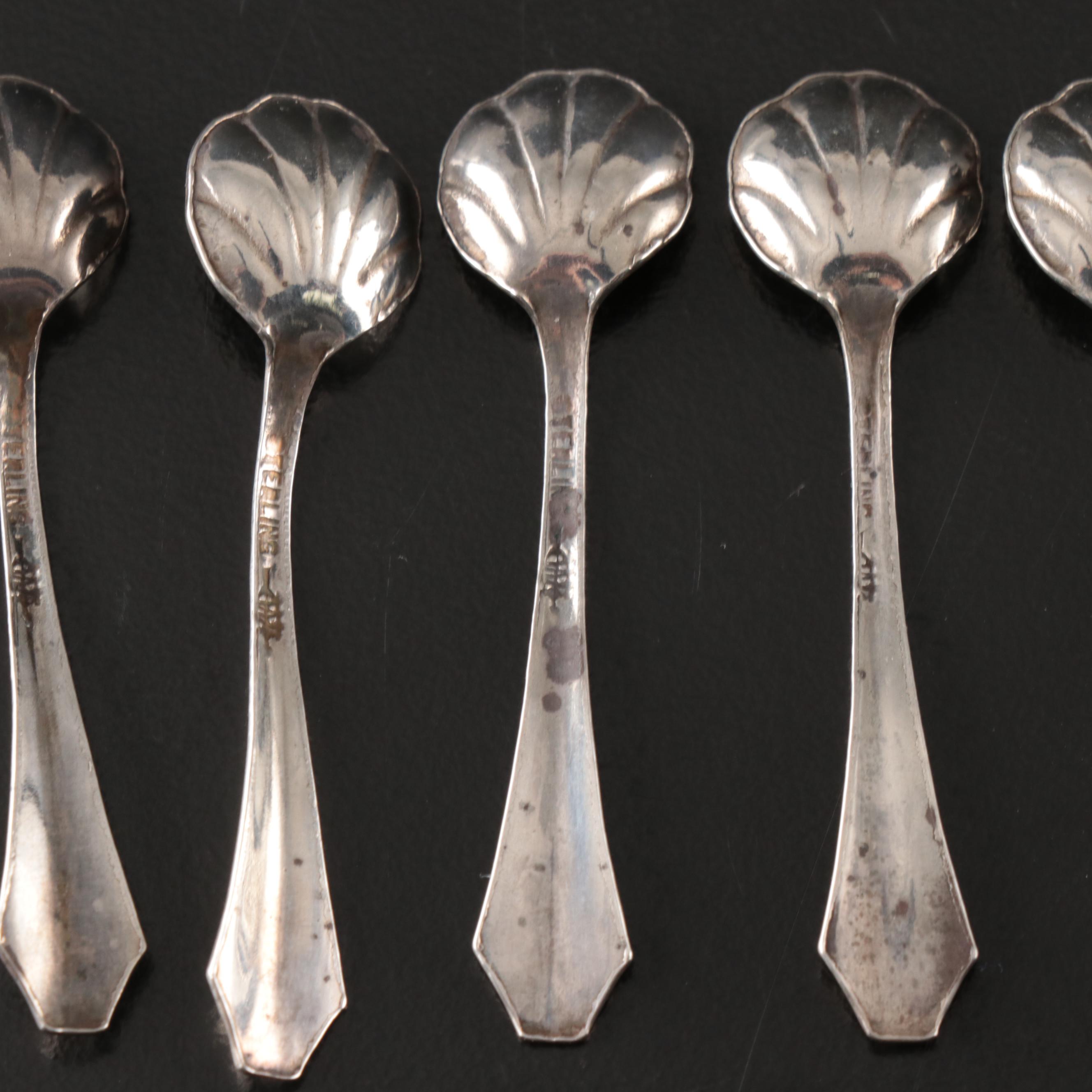 Webster Sterling Silver and Glass Salt Cellars with Salt Spoons