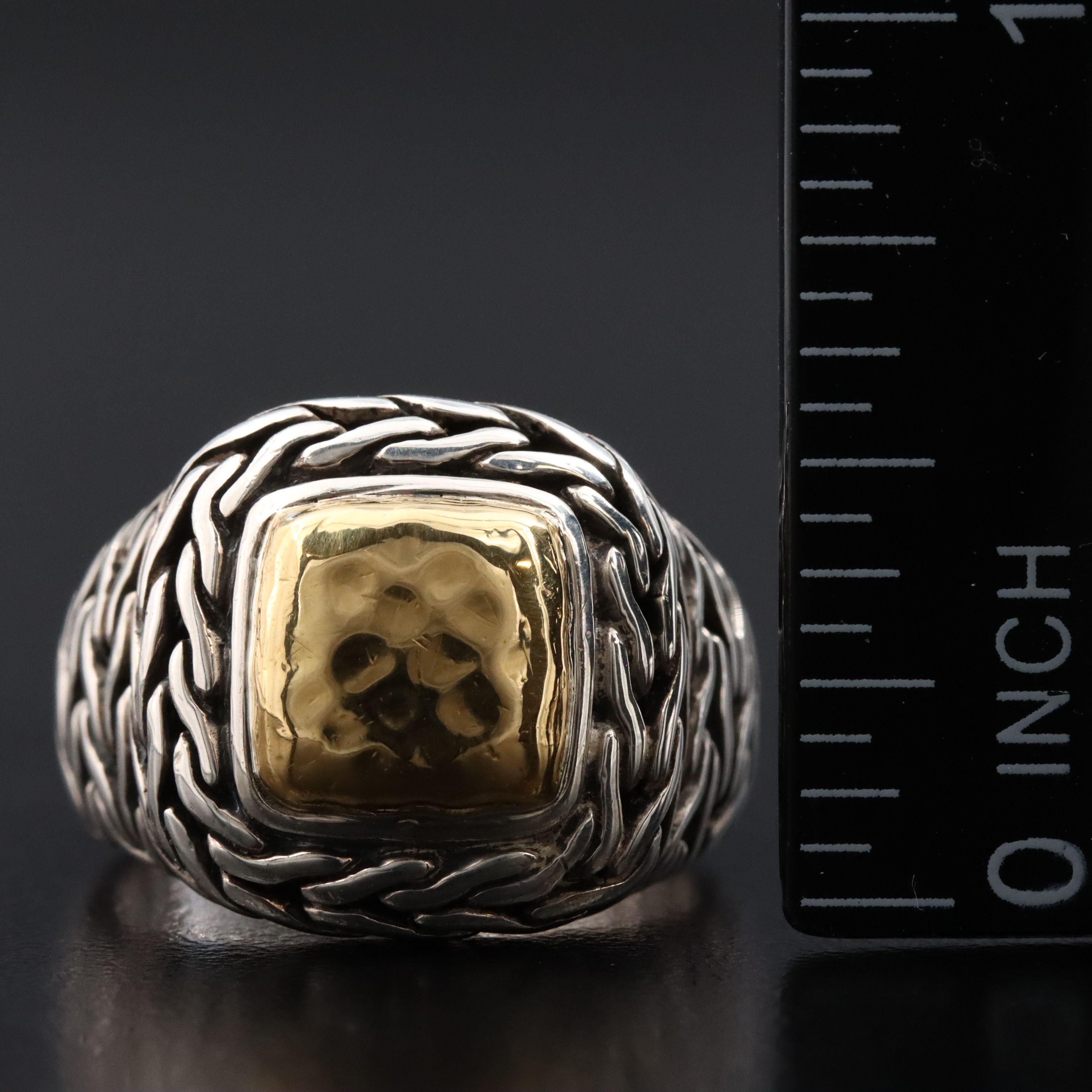 John Hardy Palu Sterling and 22K Hammered Signet Ring