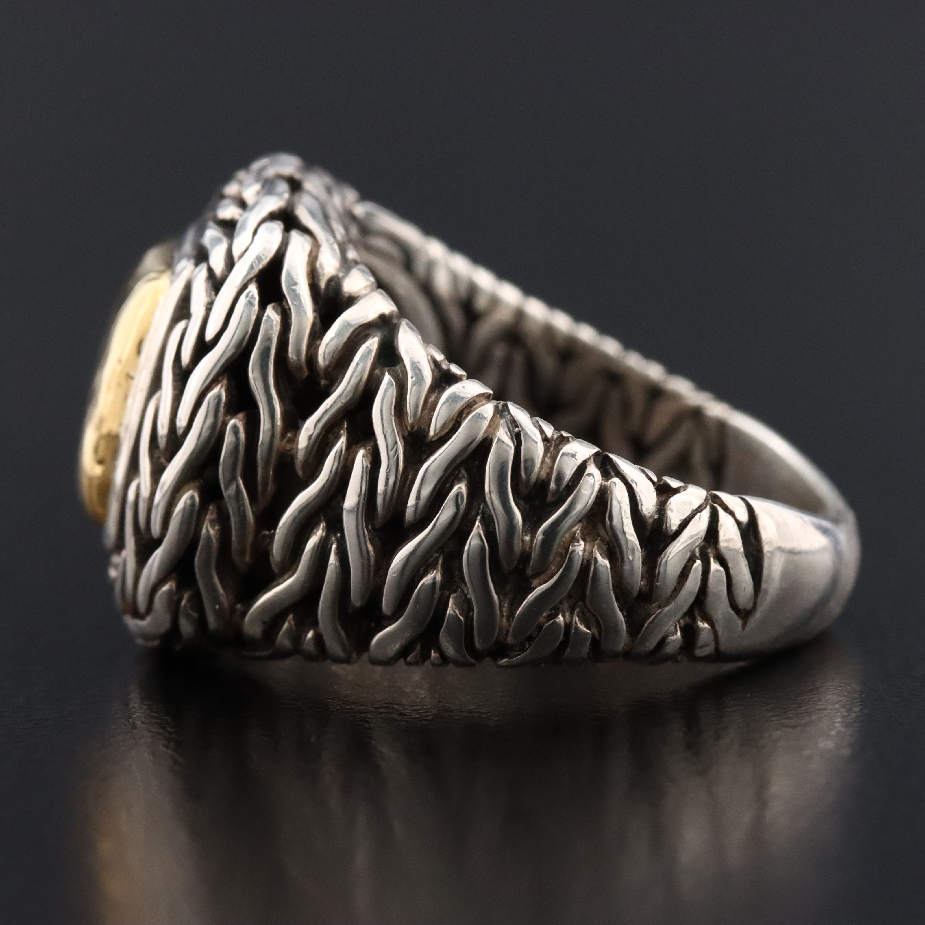 John Hardy Palu Sterling and 22K Hammered Signet Ring