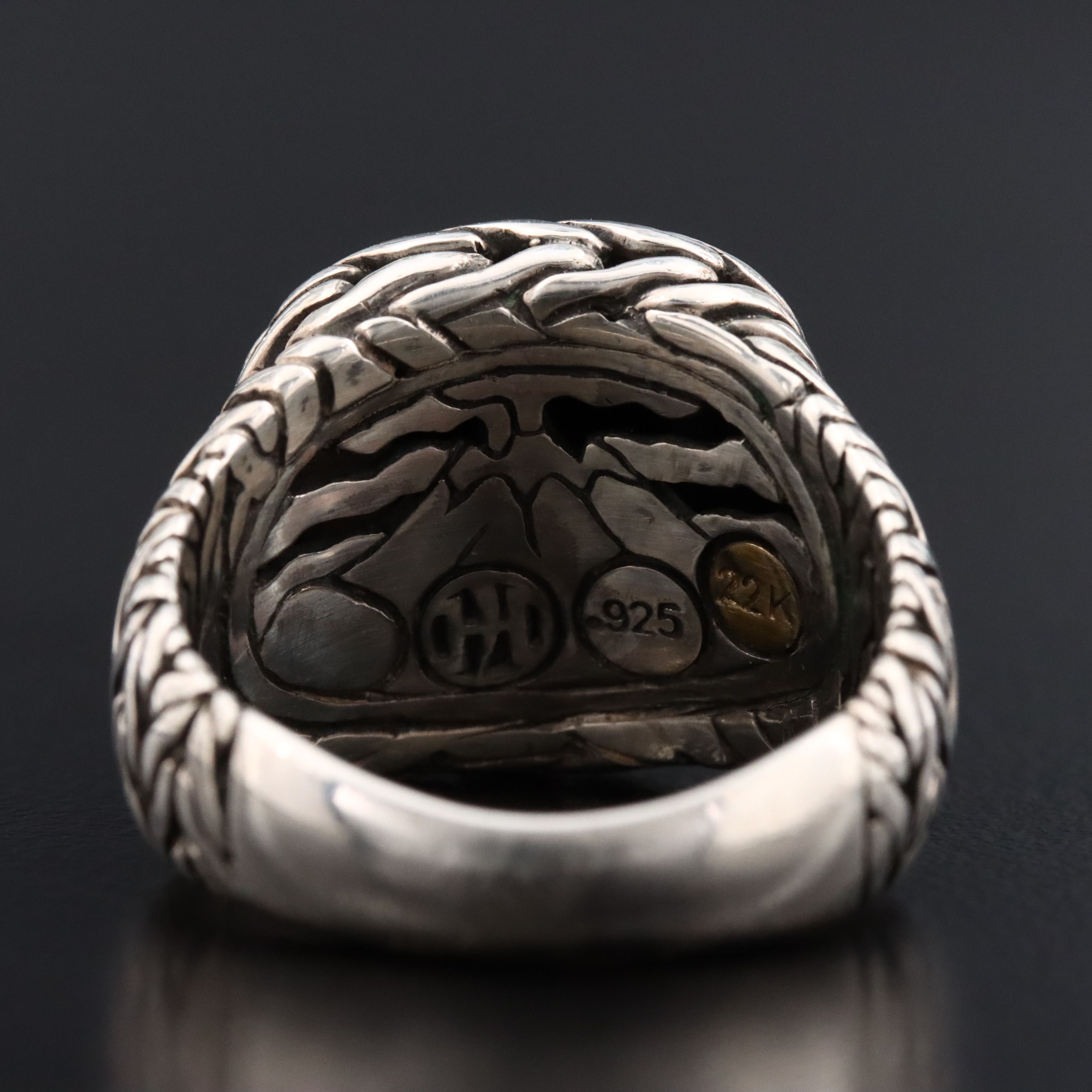John Hardy Palu Sterling and 22K Hammered Signet Ring